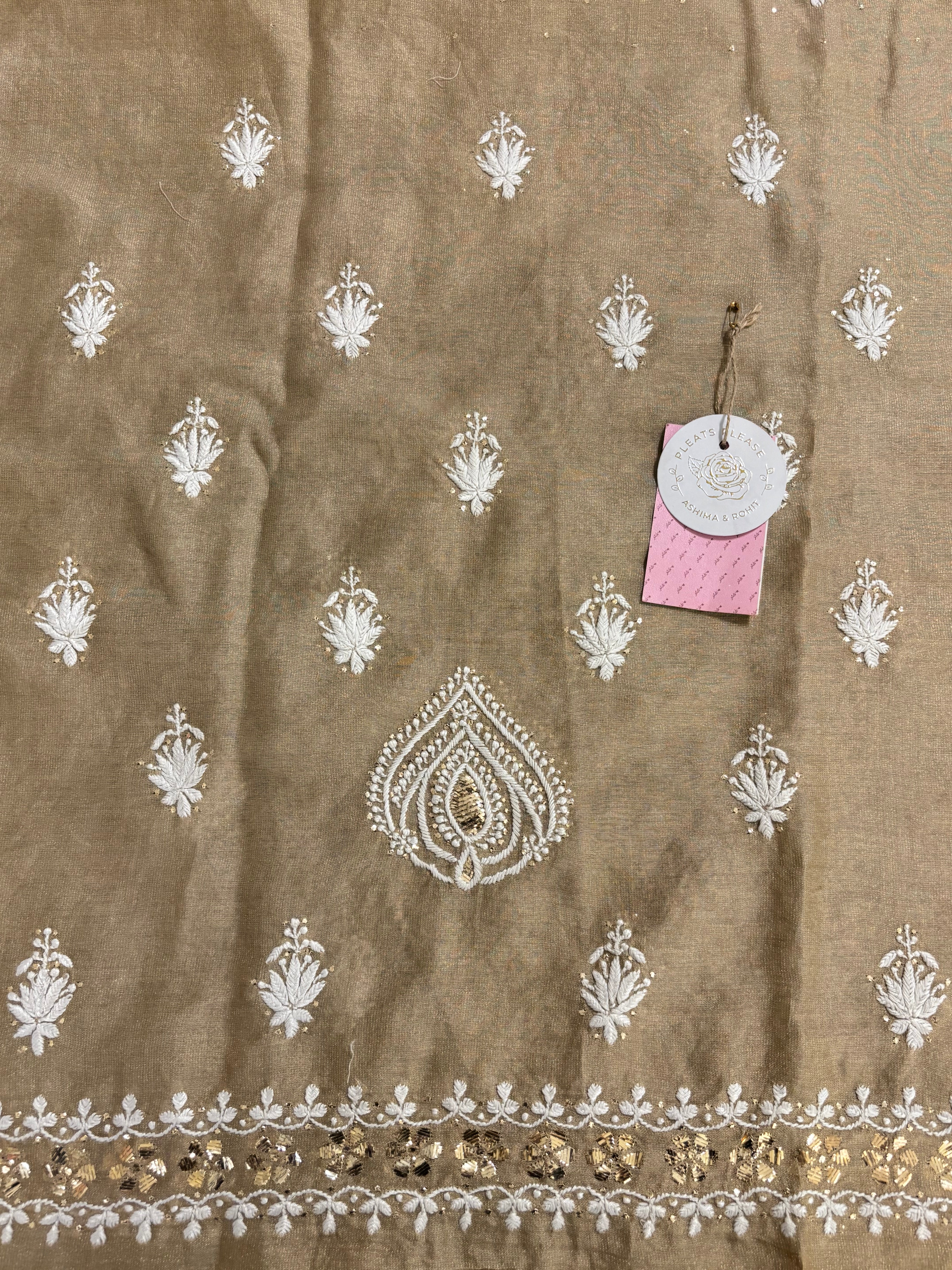 Brown Tissue Chikankari Mukaish Kurta Dupatta Set