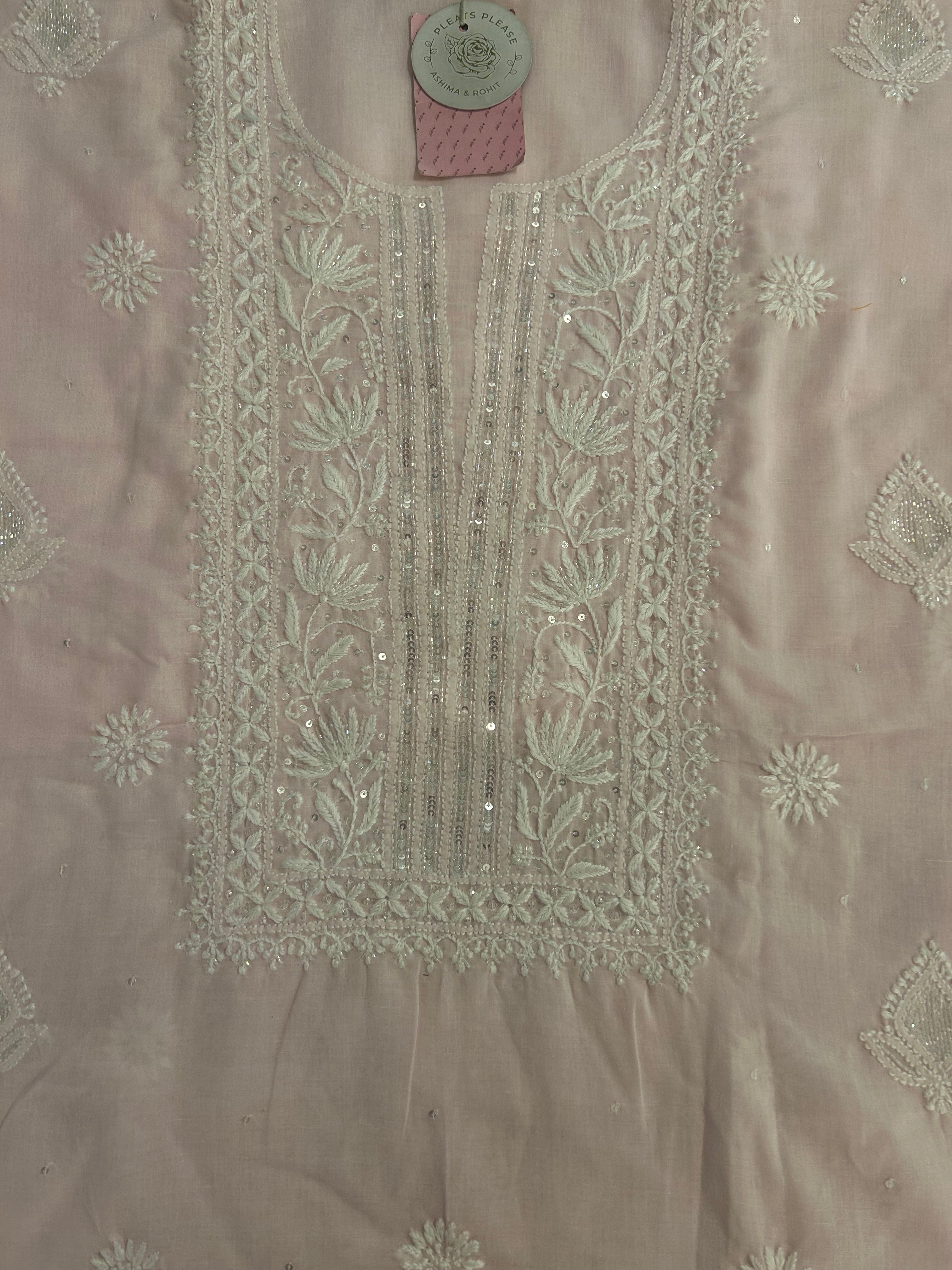 Powder Pink Mulmul Chikankari Kurta