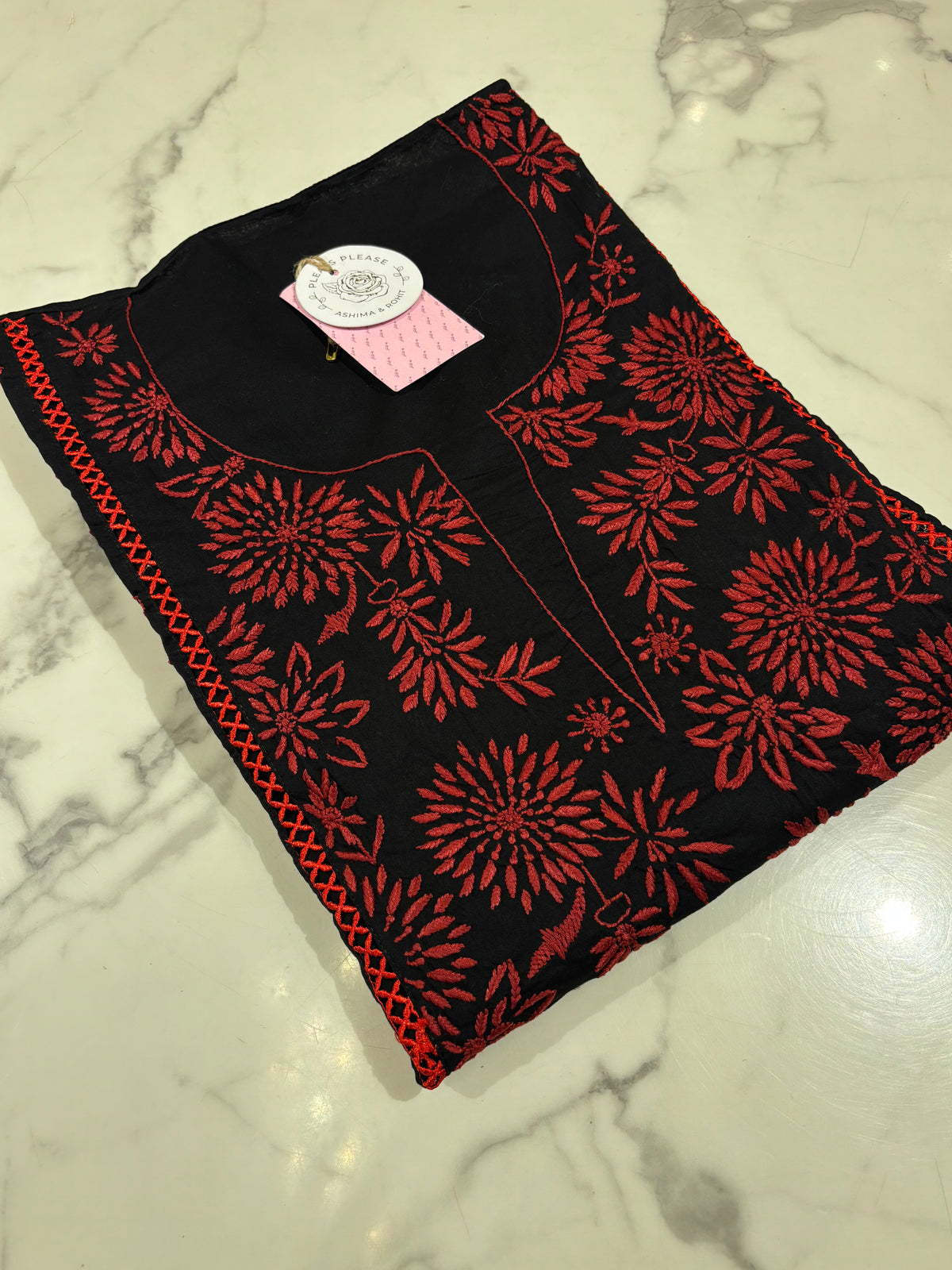 Black Cotton Chikankari Women Kurta