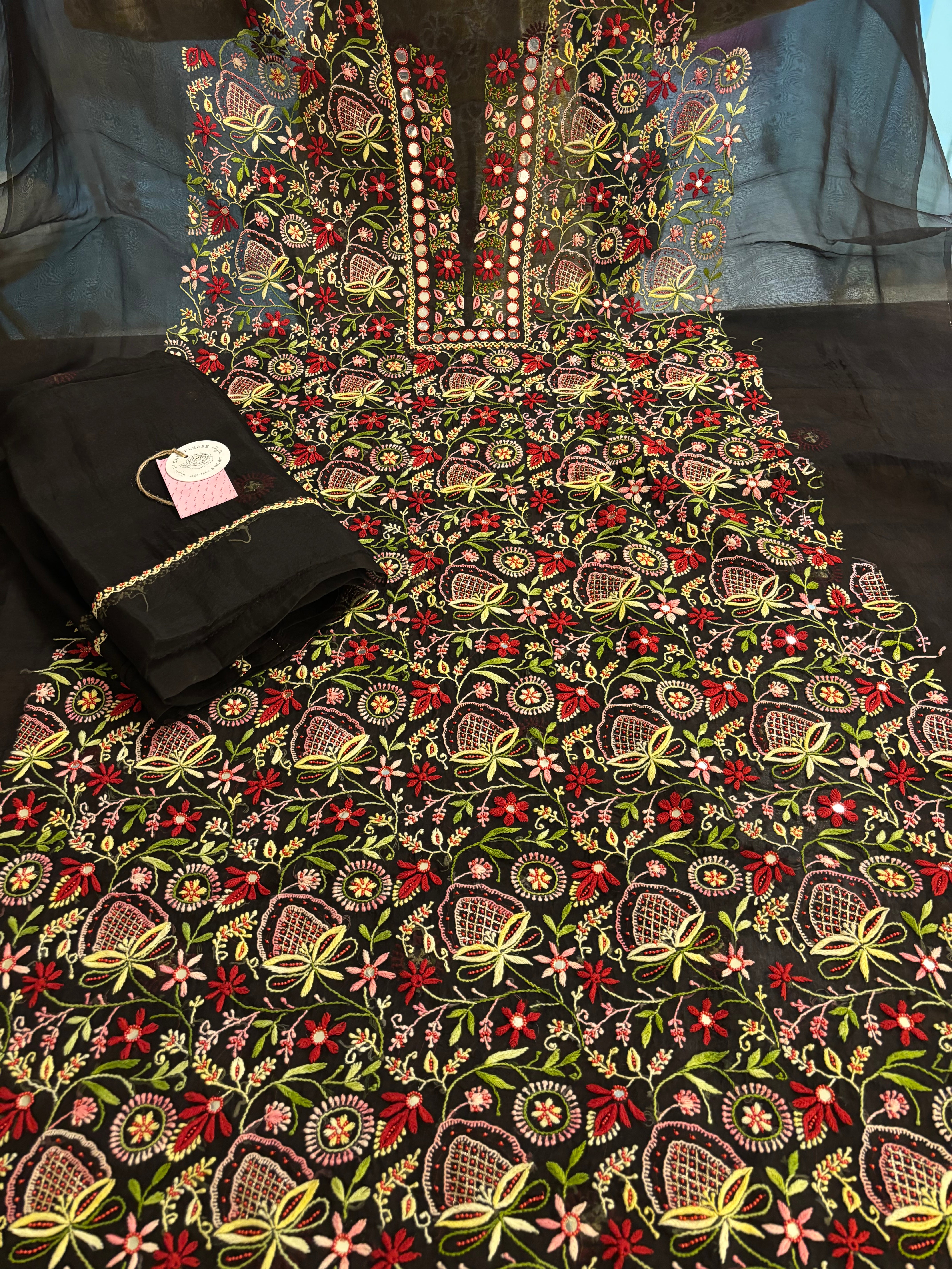 Black Organza Silk Chikankari Kurta & Dupatta