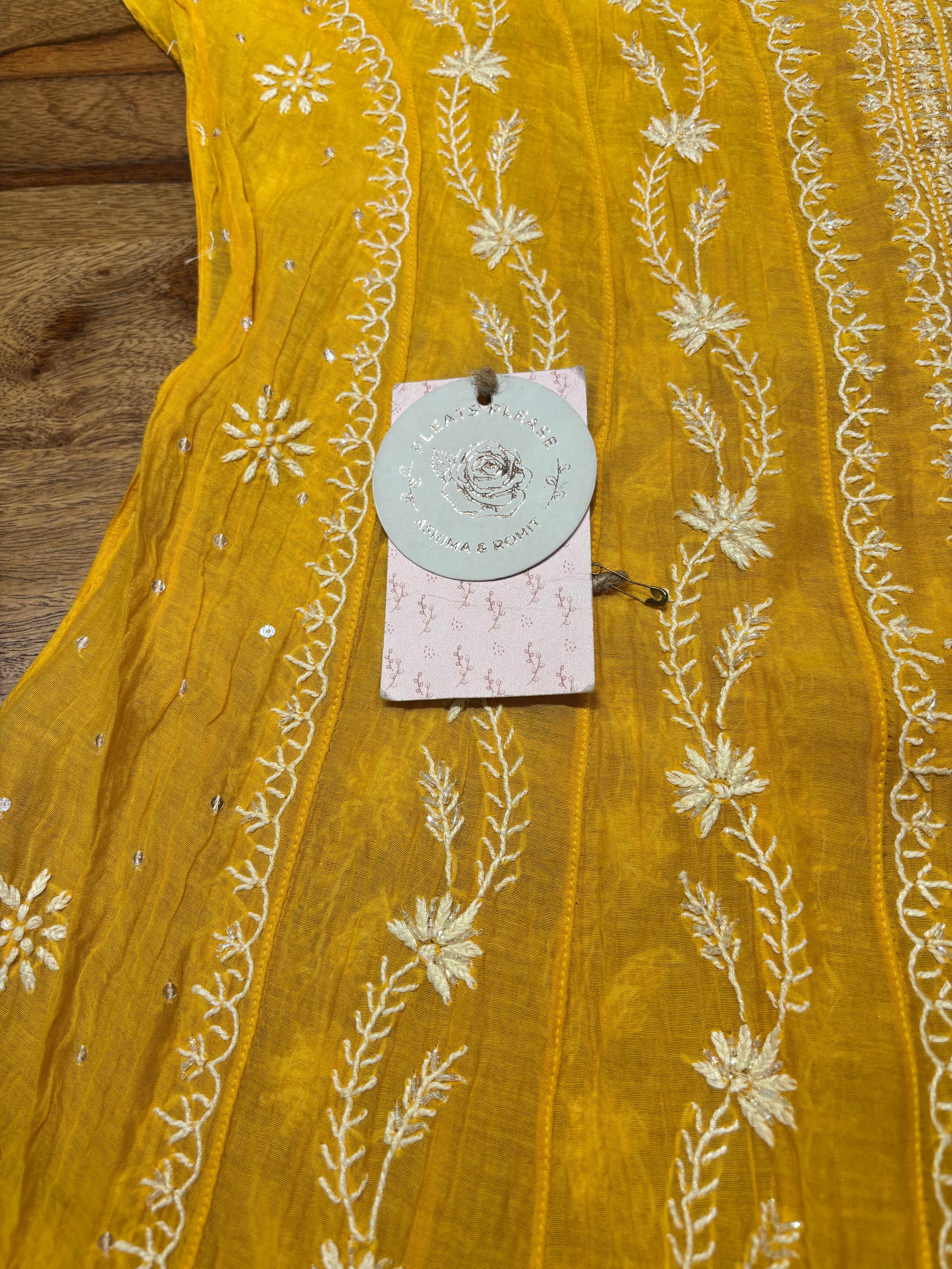 Yellow Chanderi Mul Chikankari Anarkali & Dupatta Set