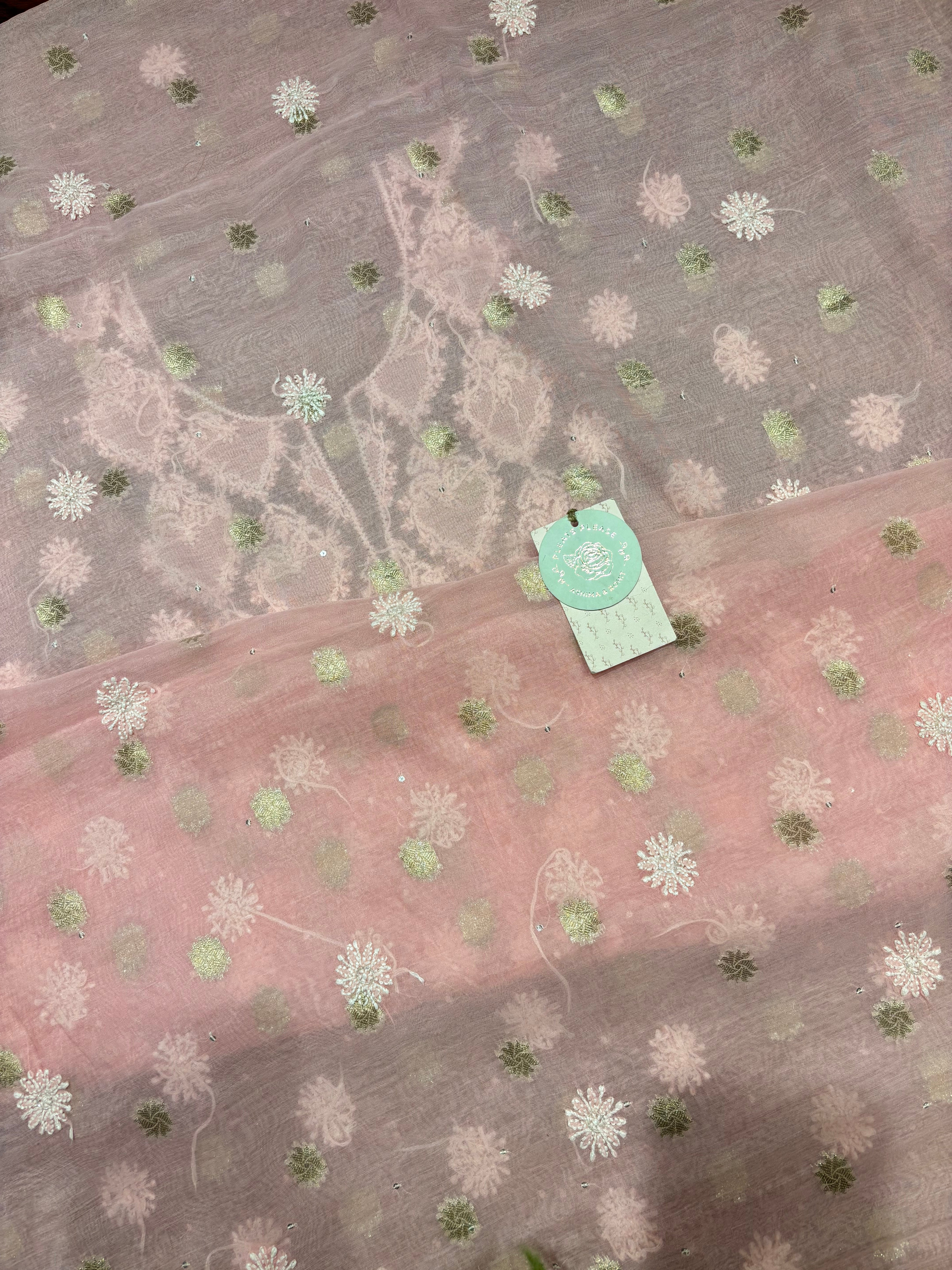 Pink Chanderi Silk Chikankari Kurta & Dupatta Fabric