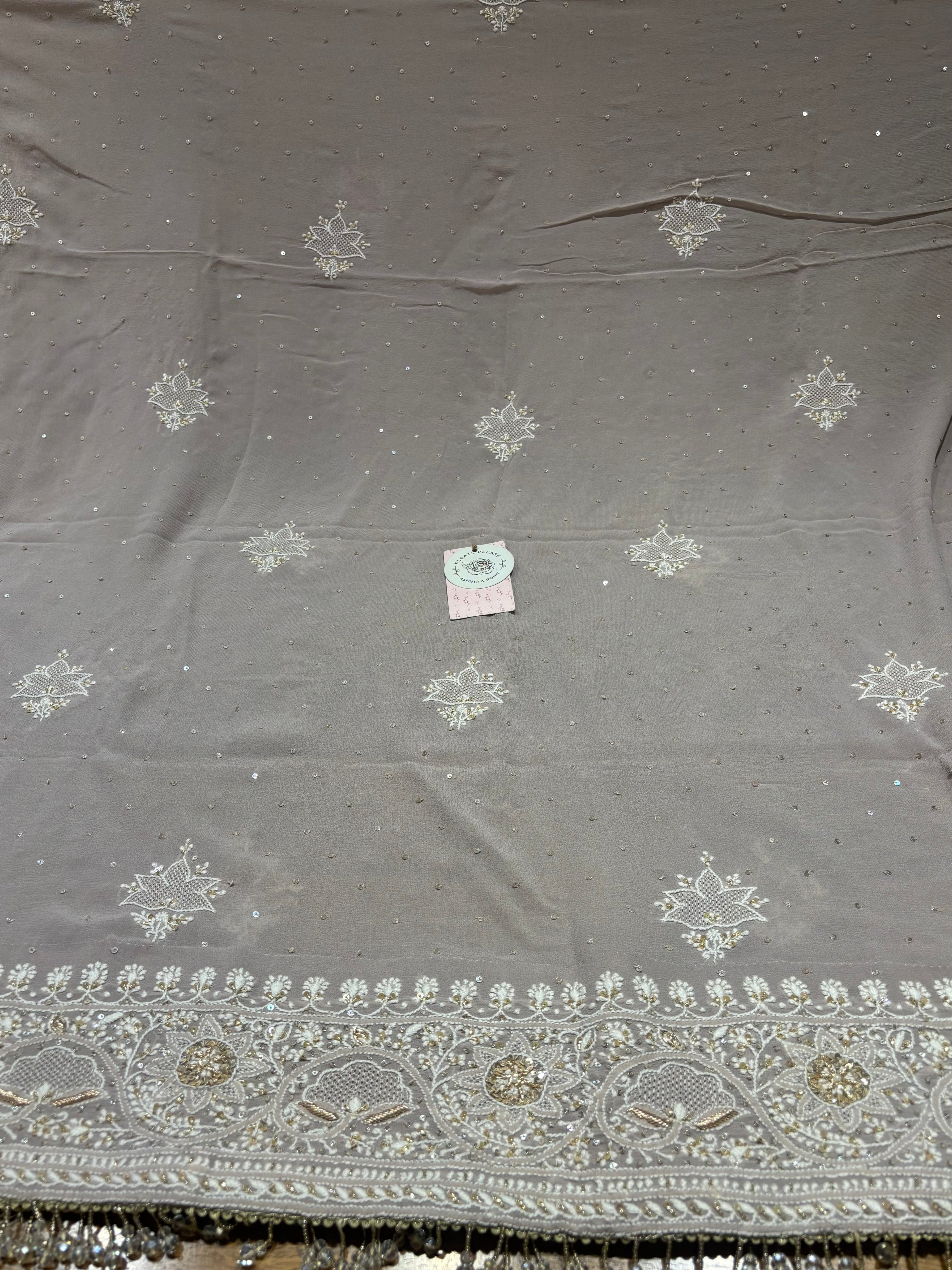 Lavender Gray Pure & Premium ek taar Georgette Chikankari Anarkali & Dupatta Set