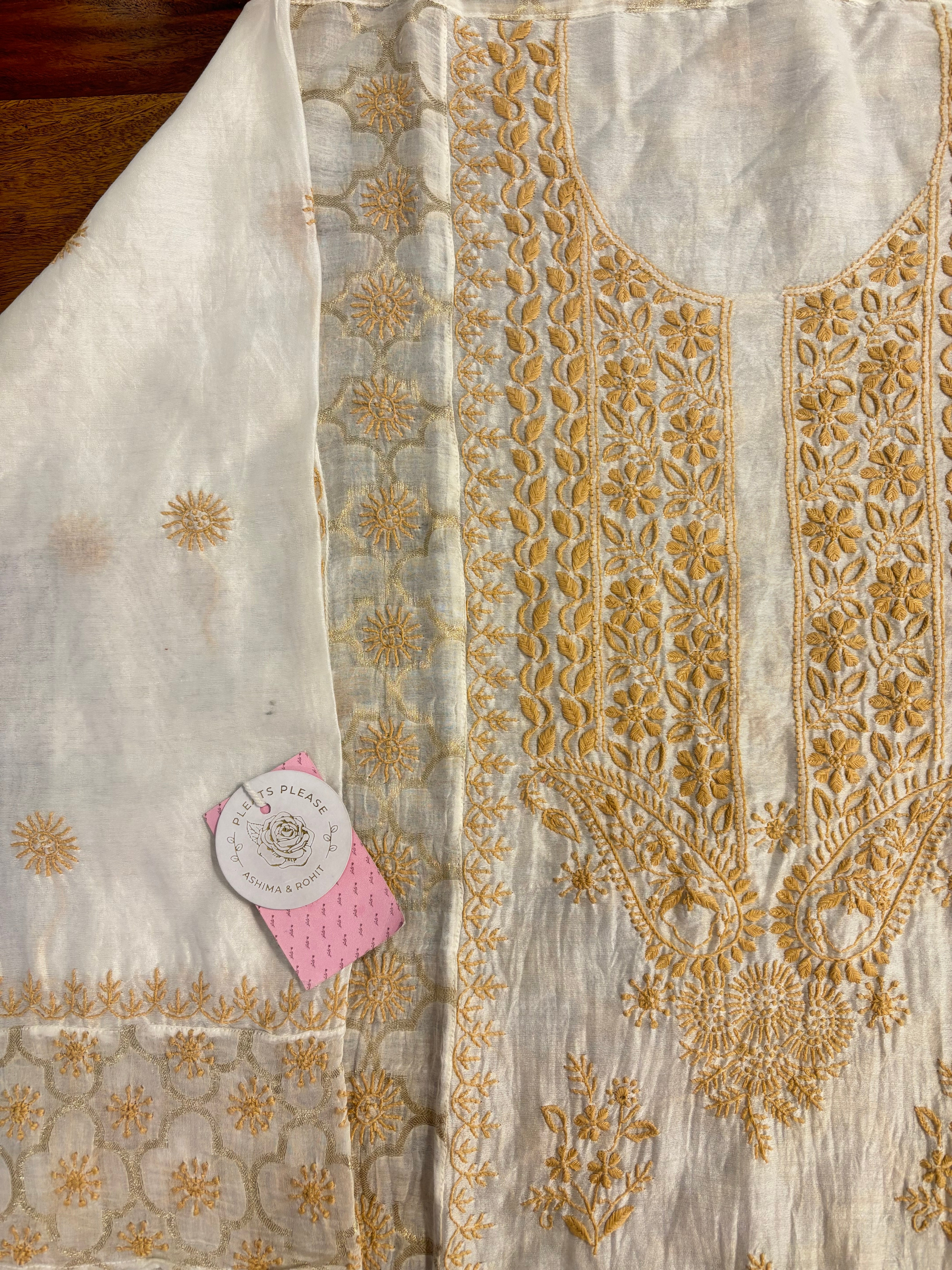 Dyeable Pure Chanderi Chikankari Kurta & Dupatta