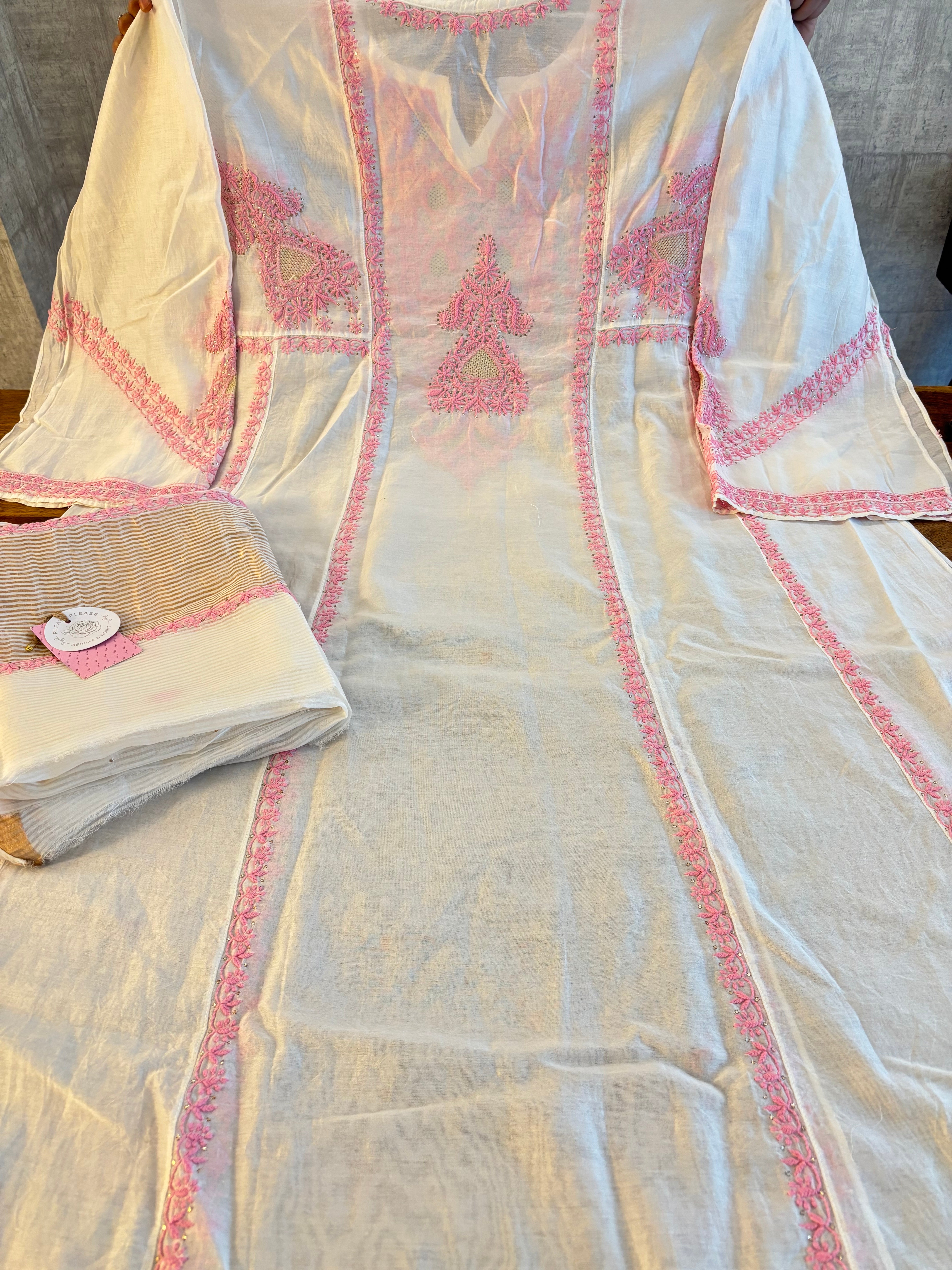 Dyeable Chanderi Chikankari Mukaish Anarkali & Dupatta