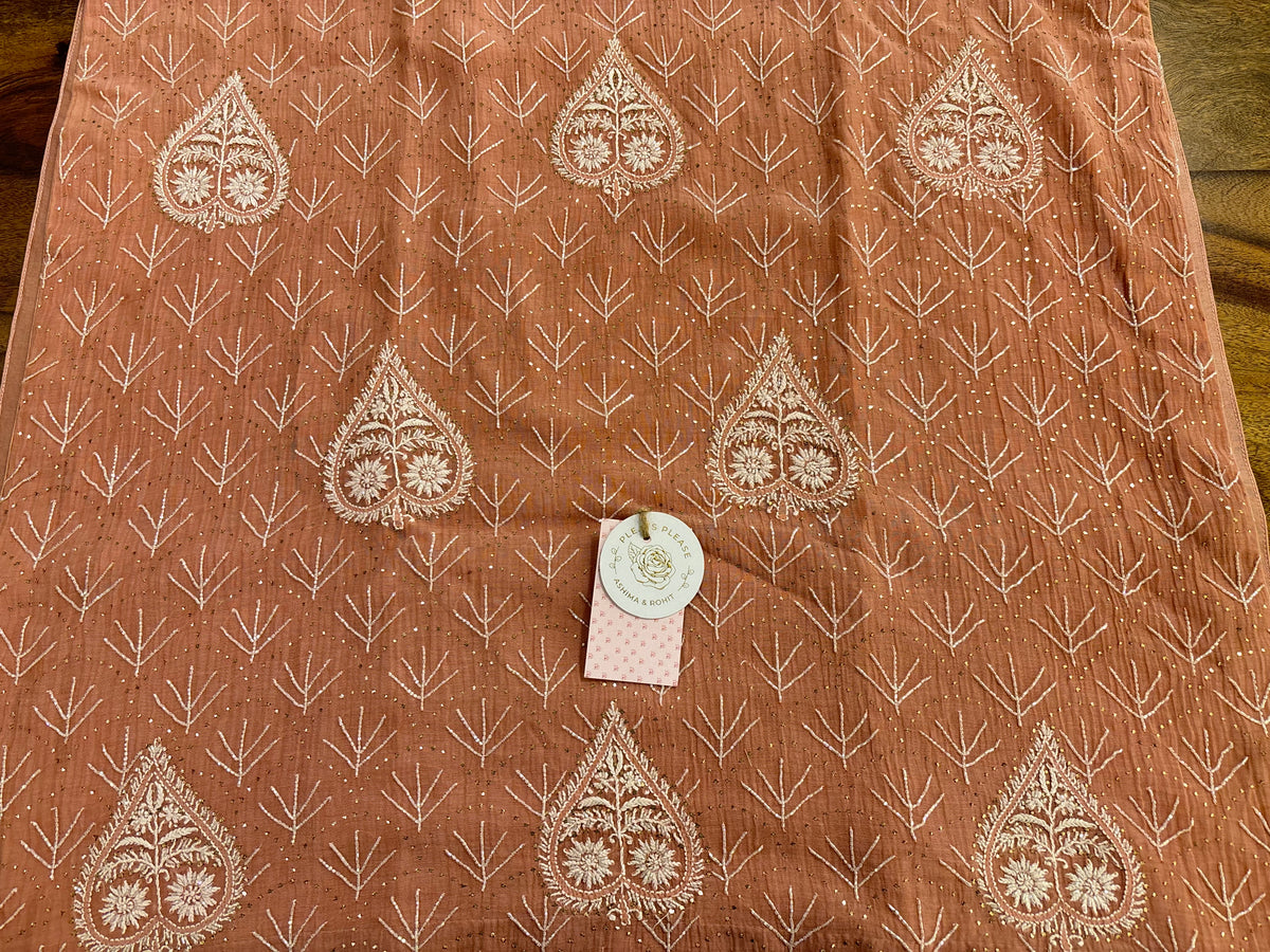 Peach Ombré Chanderi Mul Chikankari Mukaish Kurta, Dupatta & Bottom