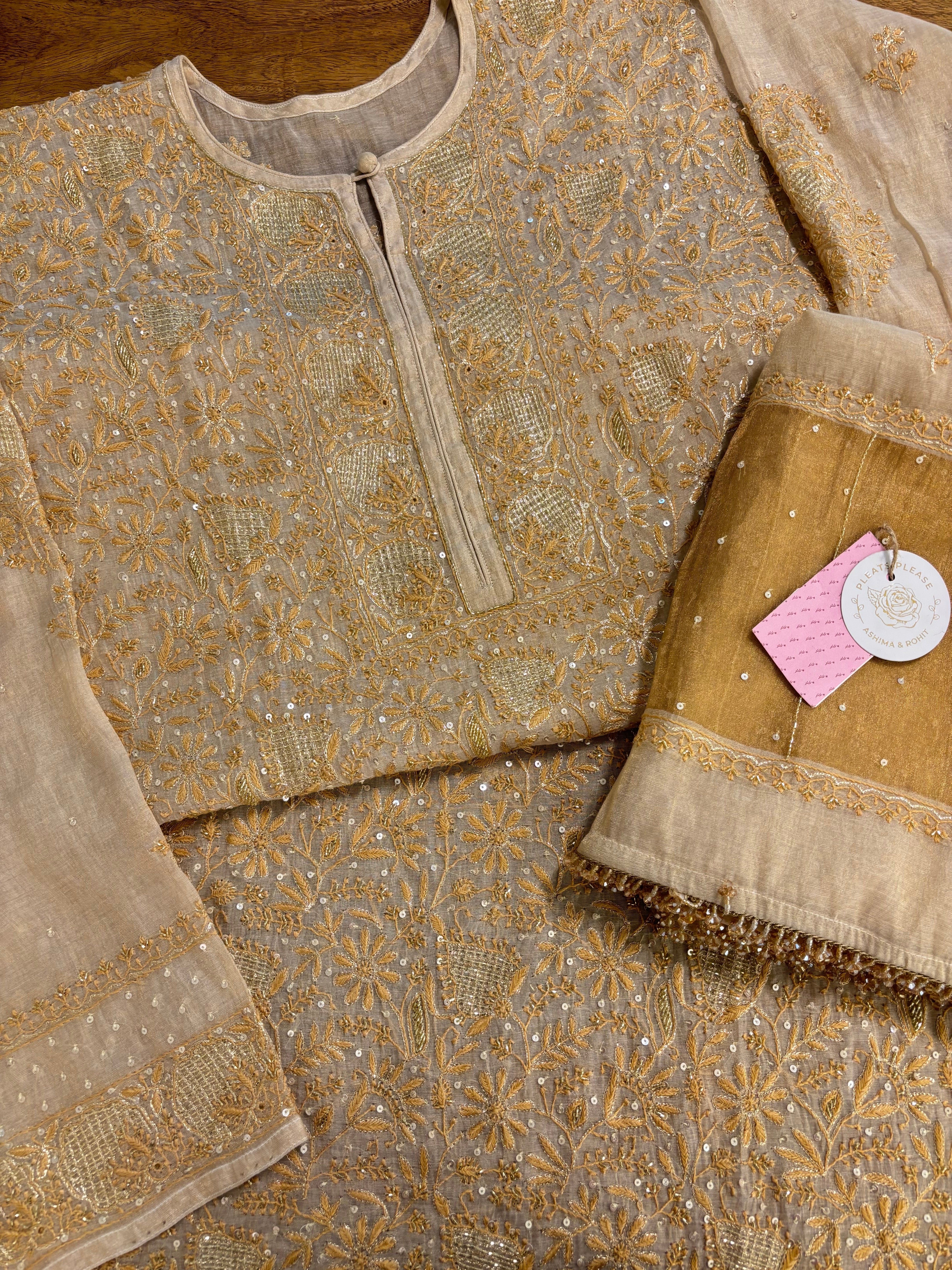 Dyeable Pure & Premium Tissue Chikankari Kurta & Dupatta