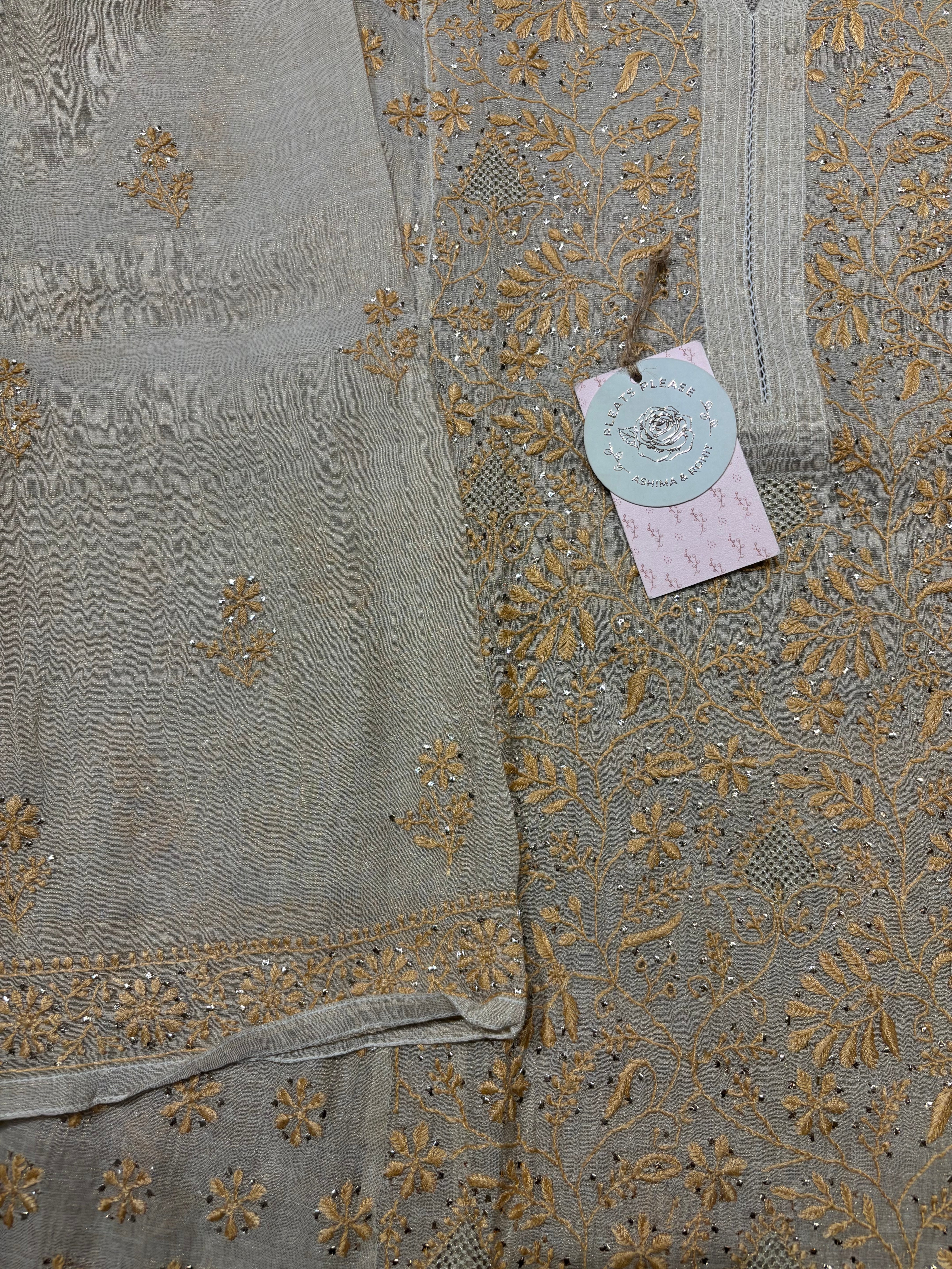 Dyeable Pure and Premium Tissue Chikankari & Mukaish kurta and Dupatta set