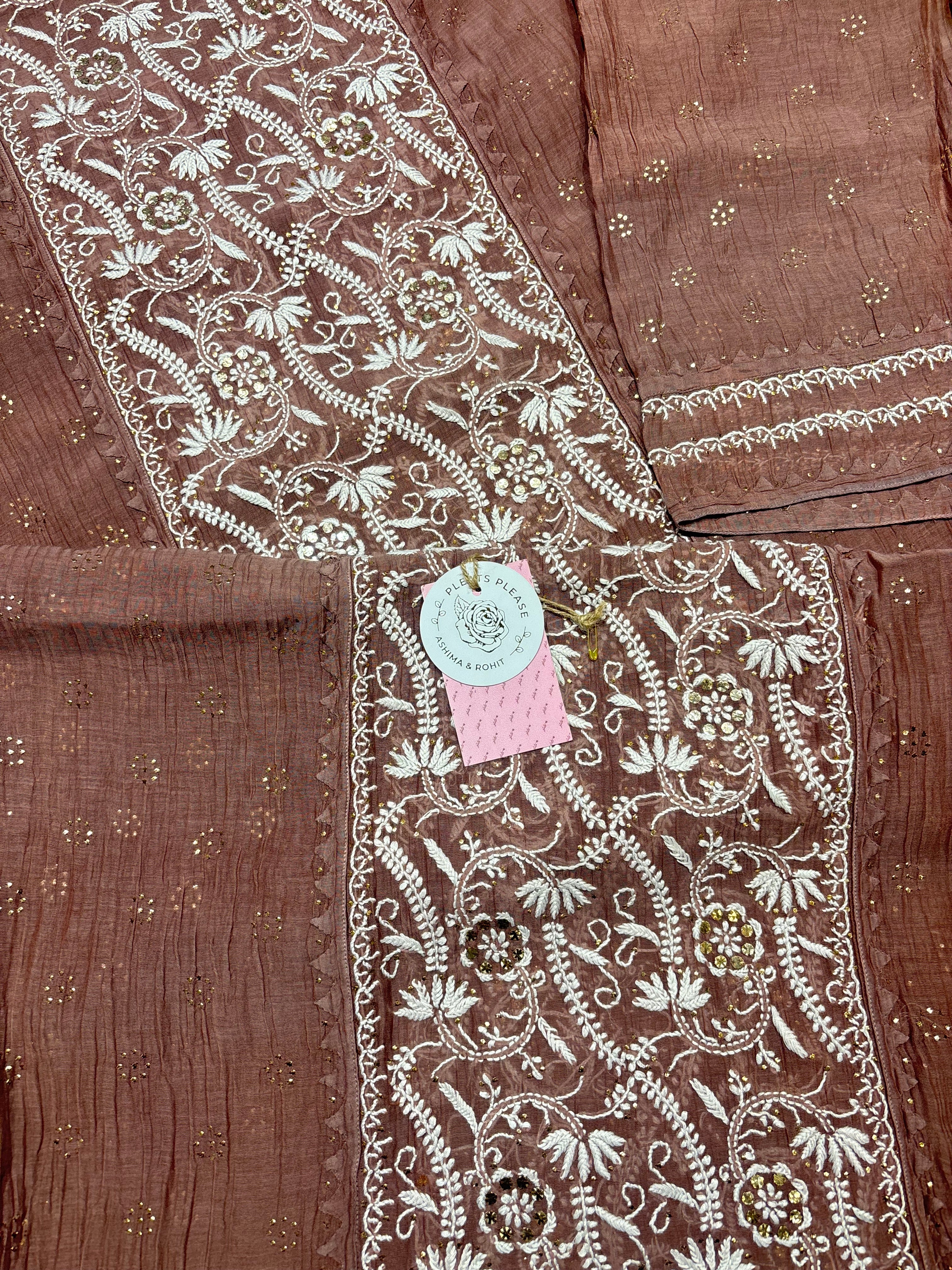 Rosewood Chanderi Mul Chikankari Kurta & Dupatta Set