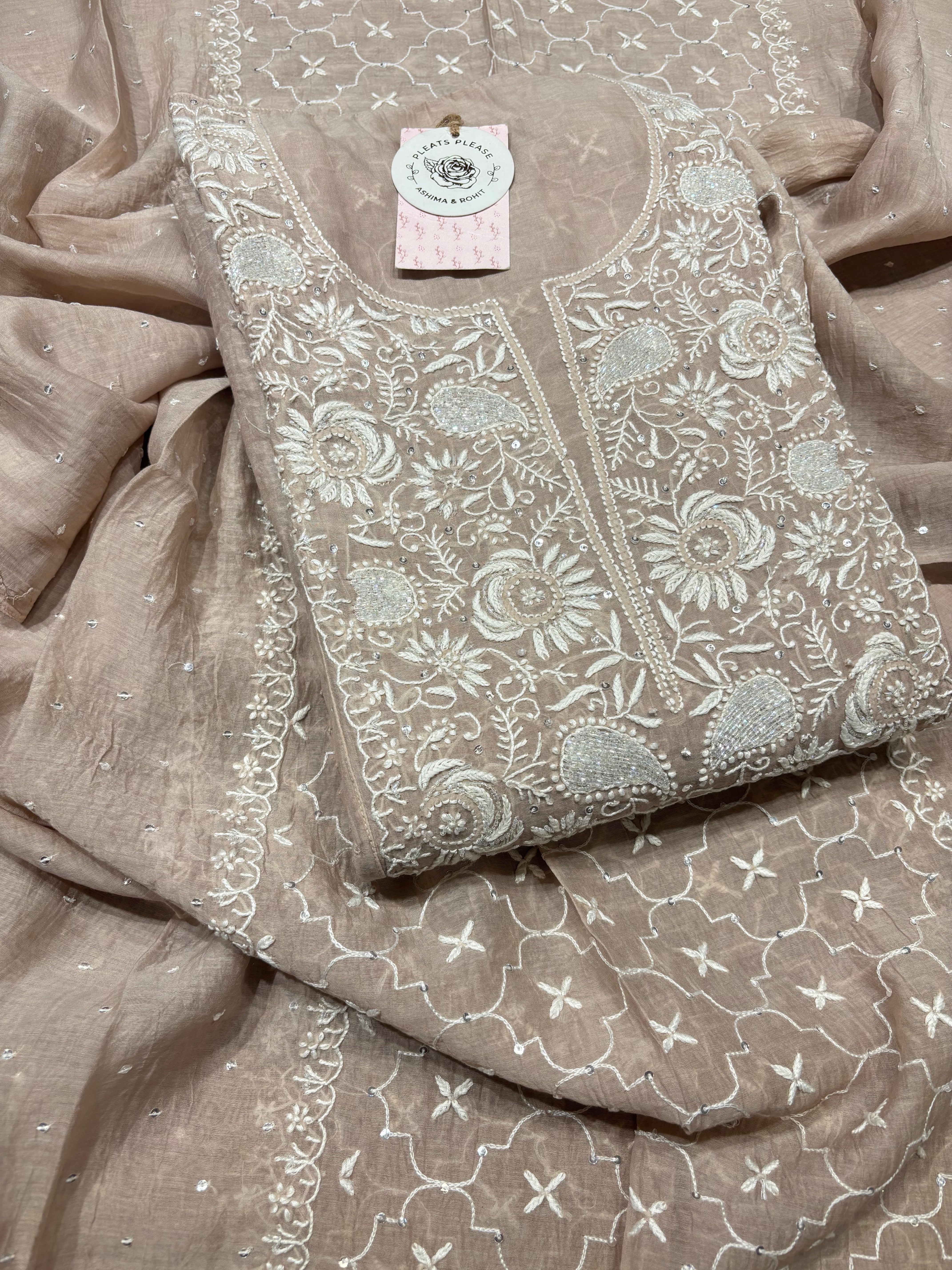 Chanderi Mul Chikankari Anarkali and Dupatta set