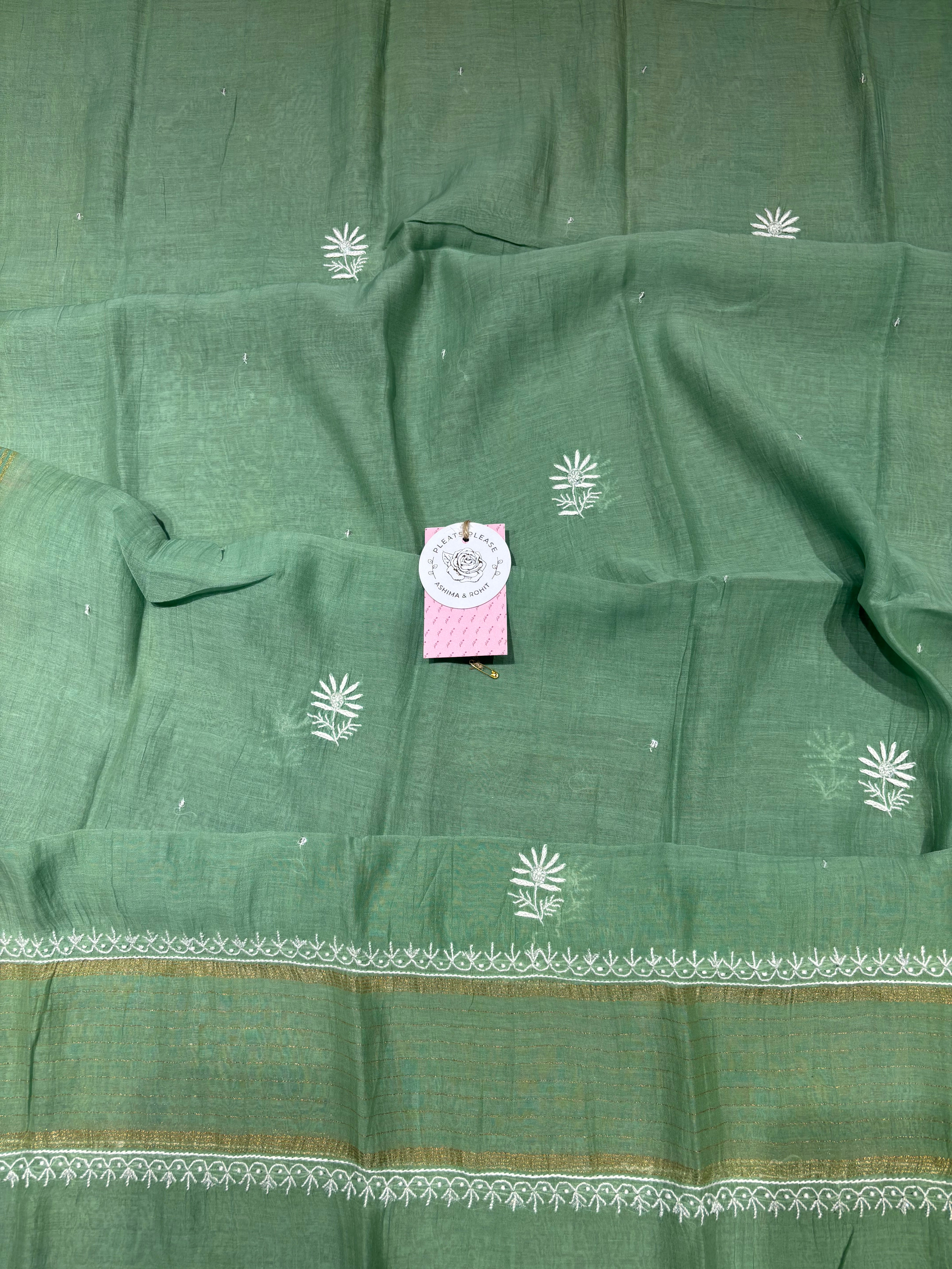 Mint Green Chanderi Mul Chikankari Kurta & Dupatta Set