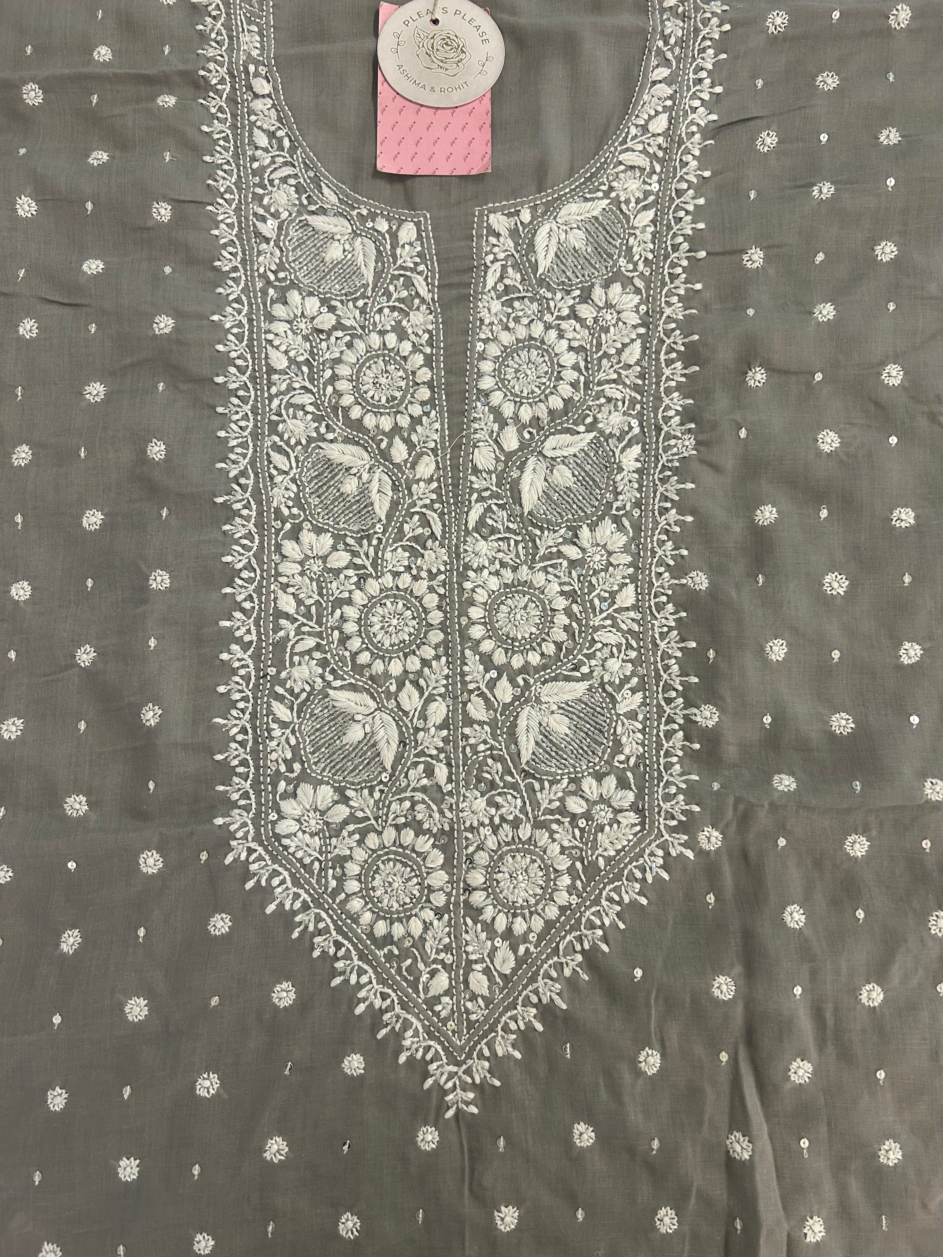 Dusty Grey Mulmul Chikankari Kurta