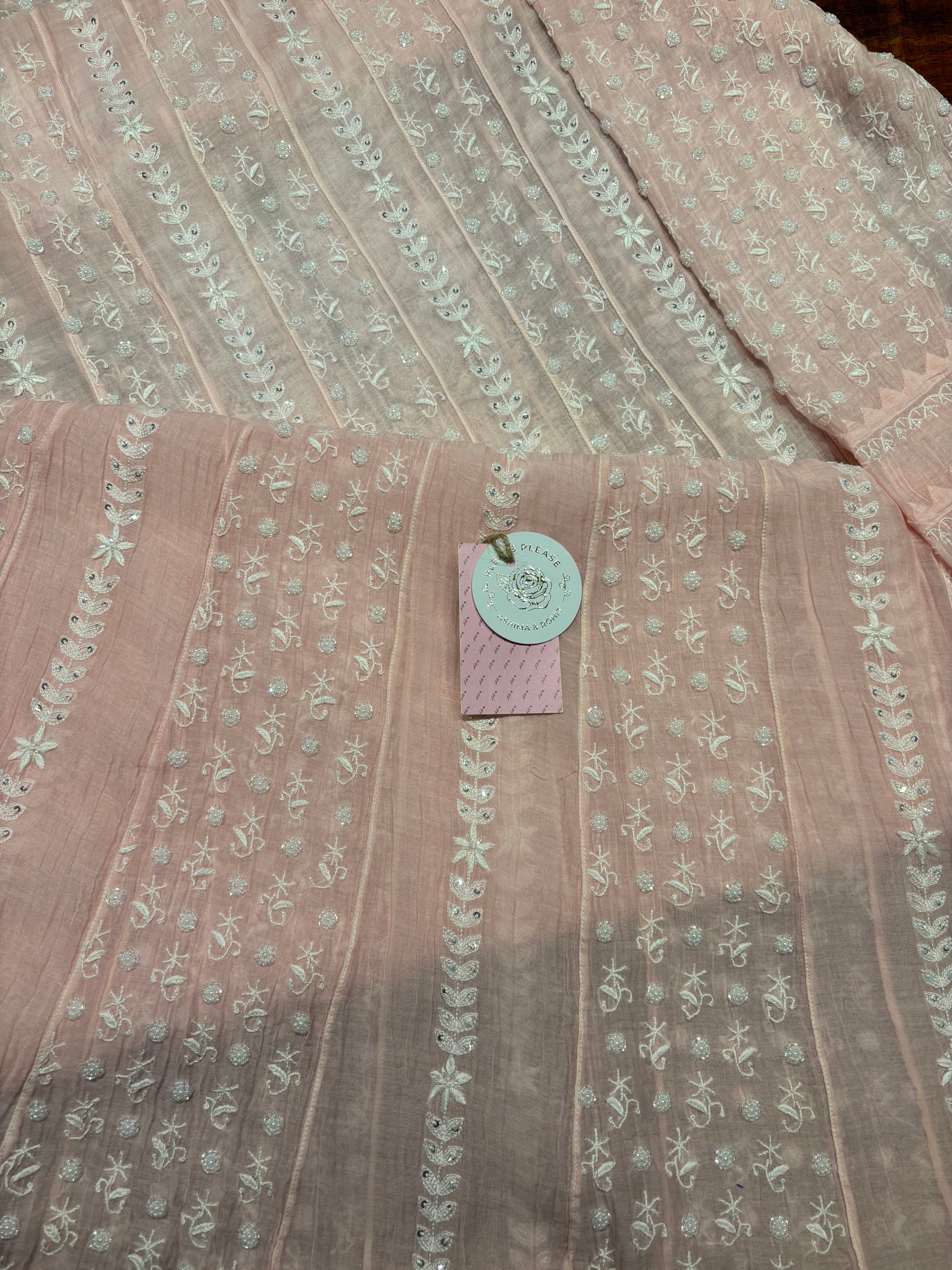 Pink Chanderi mul Chikankari Anarkali And Dupatta set