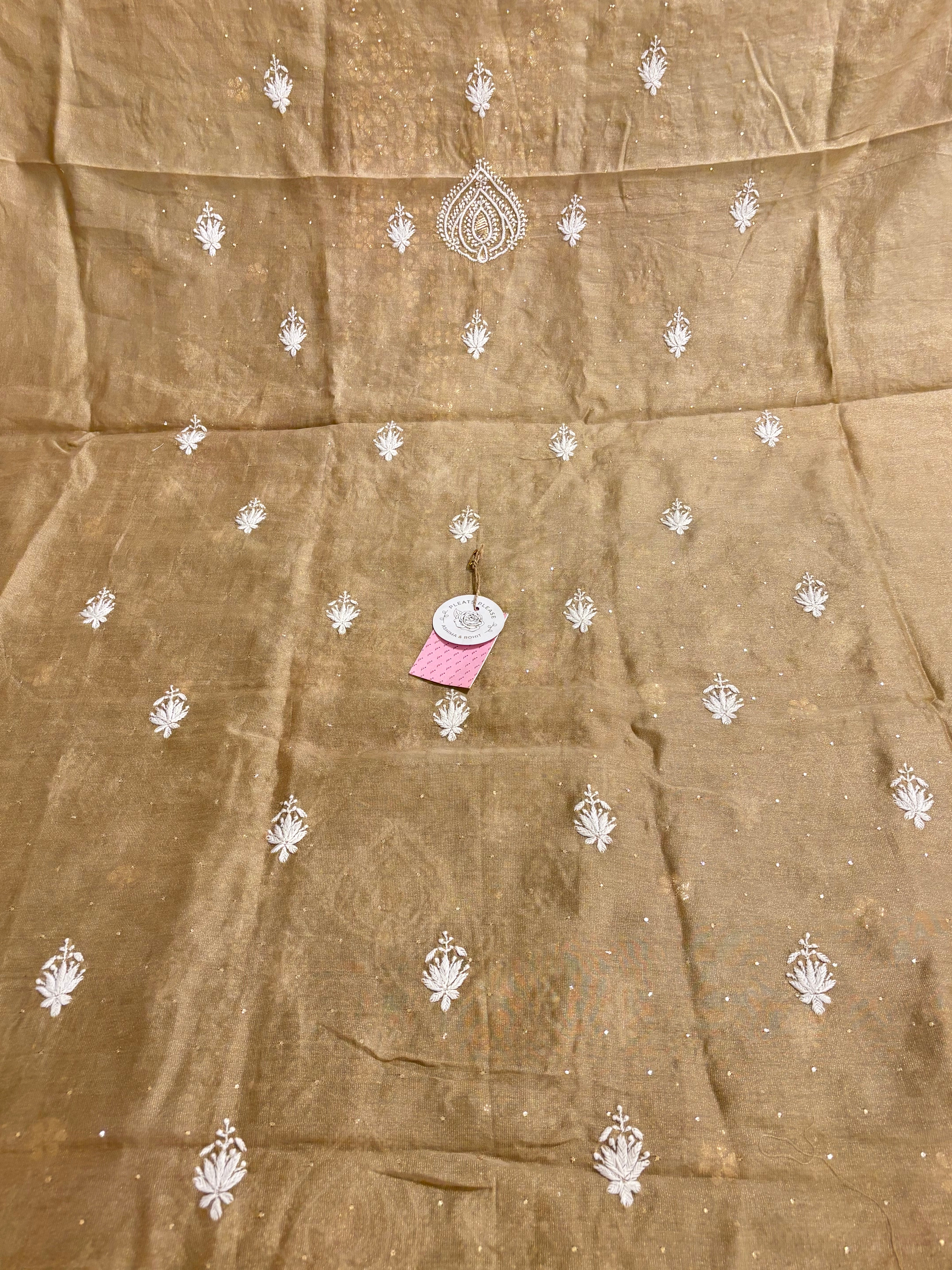 Brown Tissue Chikankari Mukaish Kurta Dupatta Set