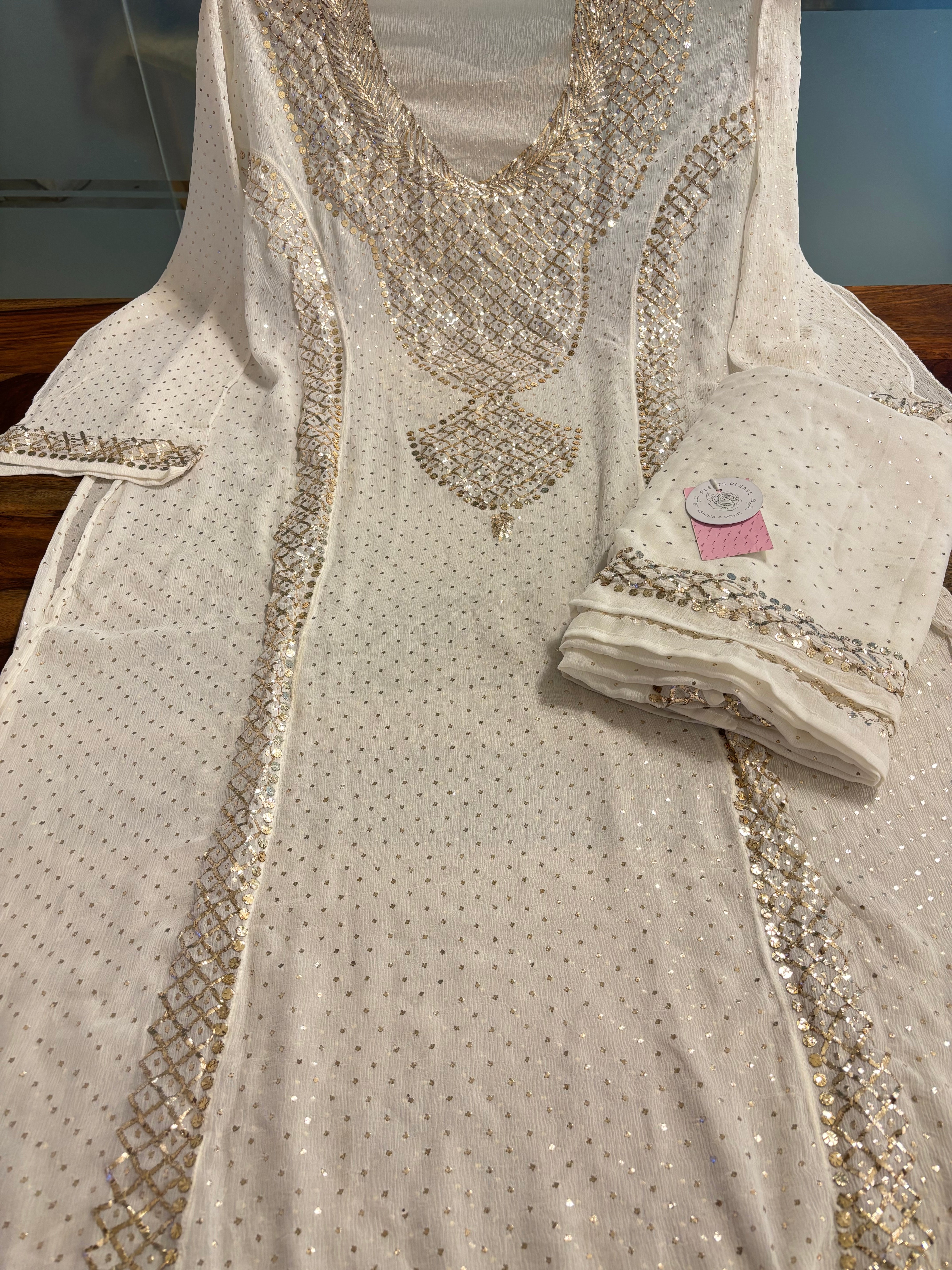 Dyeable Pure Chiffon Mukaish Kurta & Dupatta