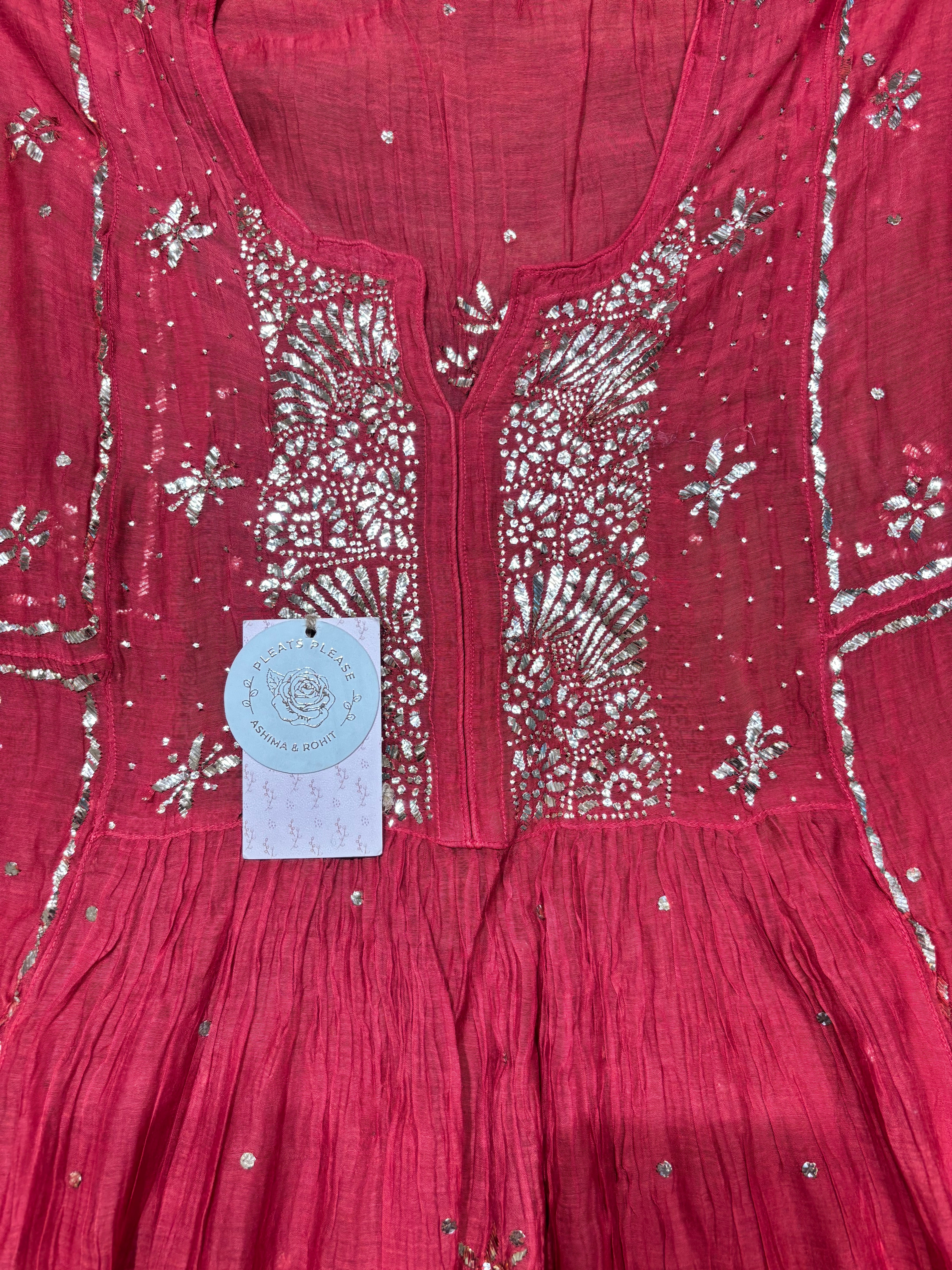 Red Chanderi Mul Mukaish Tunic Kurta and Dupatta Set