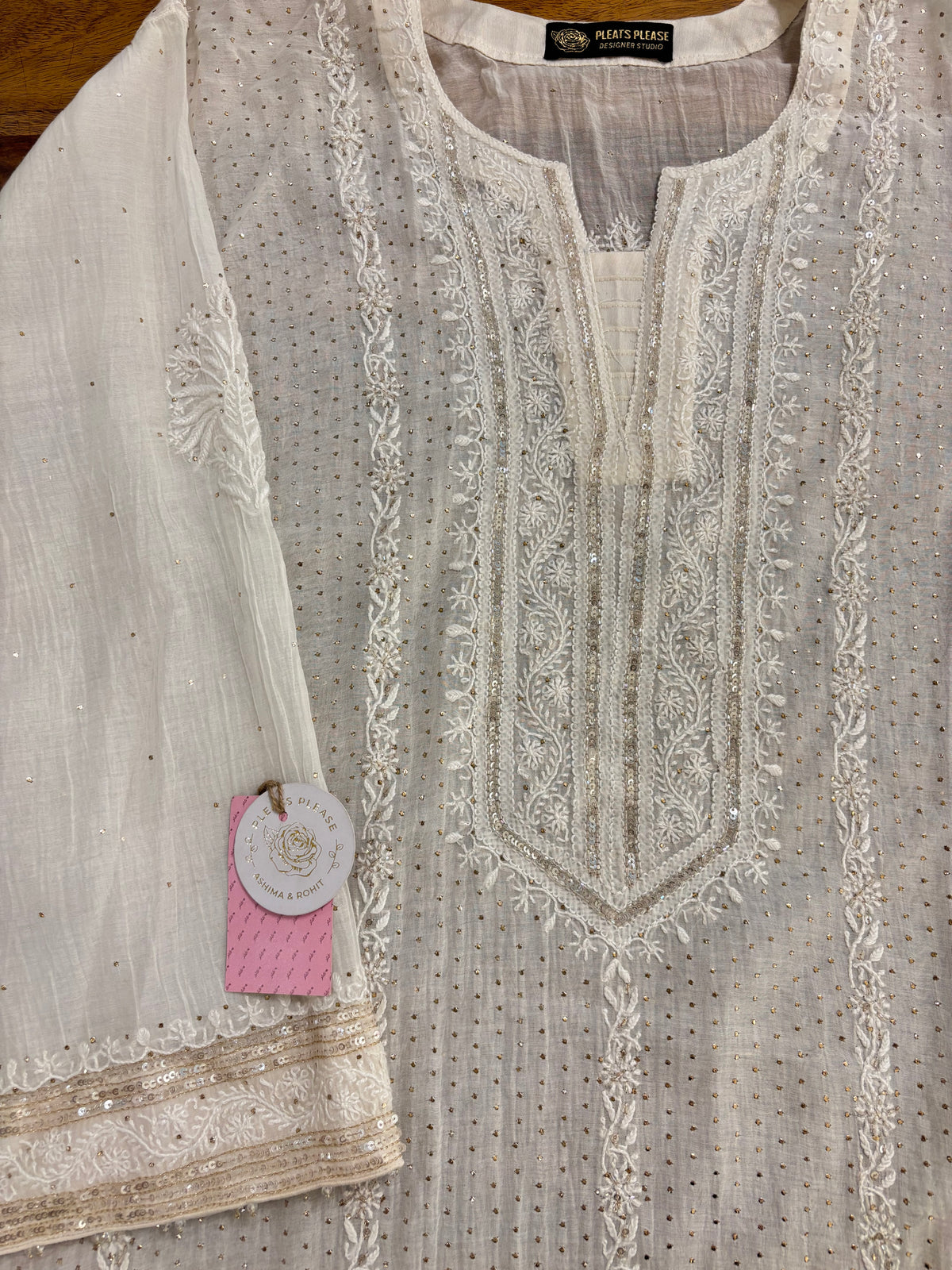 Dyeable Chanderi Mul Chikankari Mukaish Kurta & Dupatta