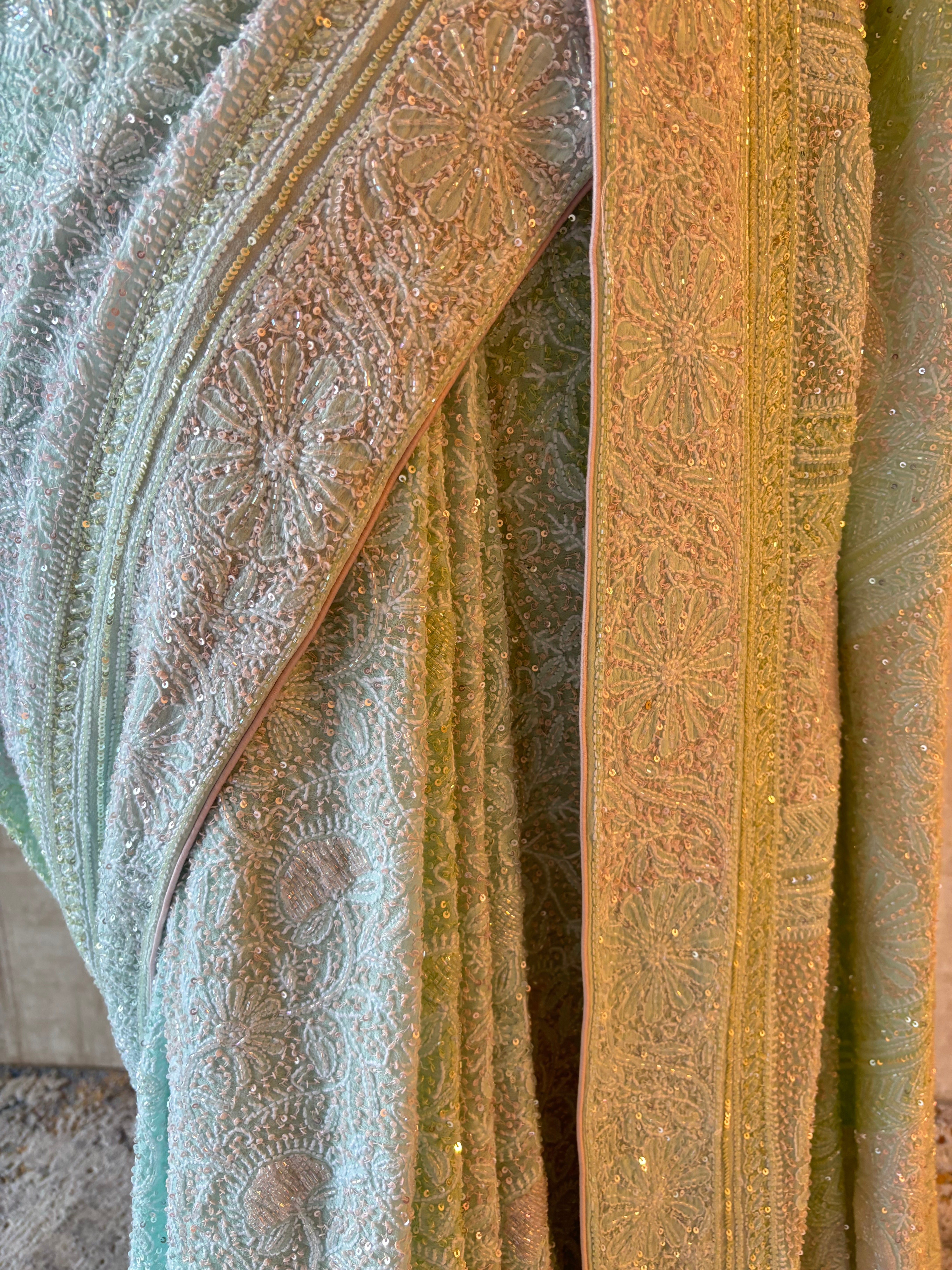 Aqua Blue Pure & Premium Georgette Chikankari Saree & Blouse