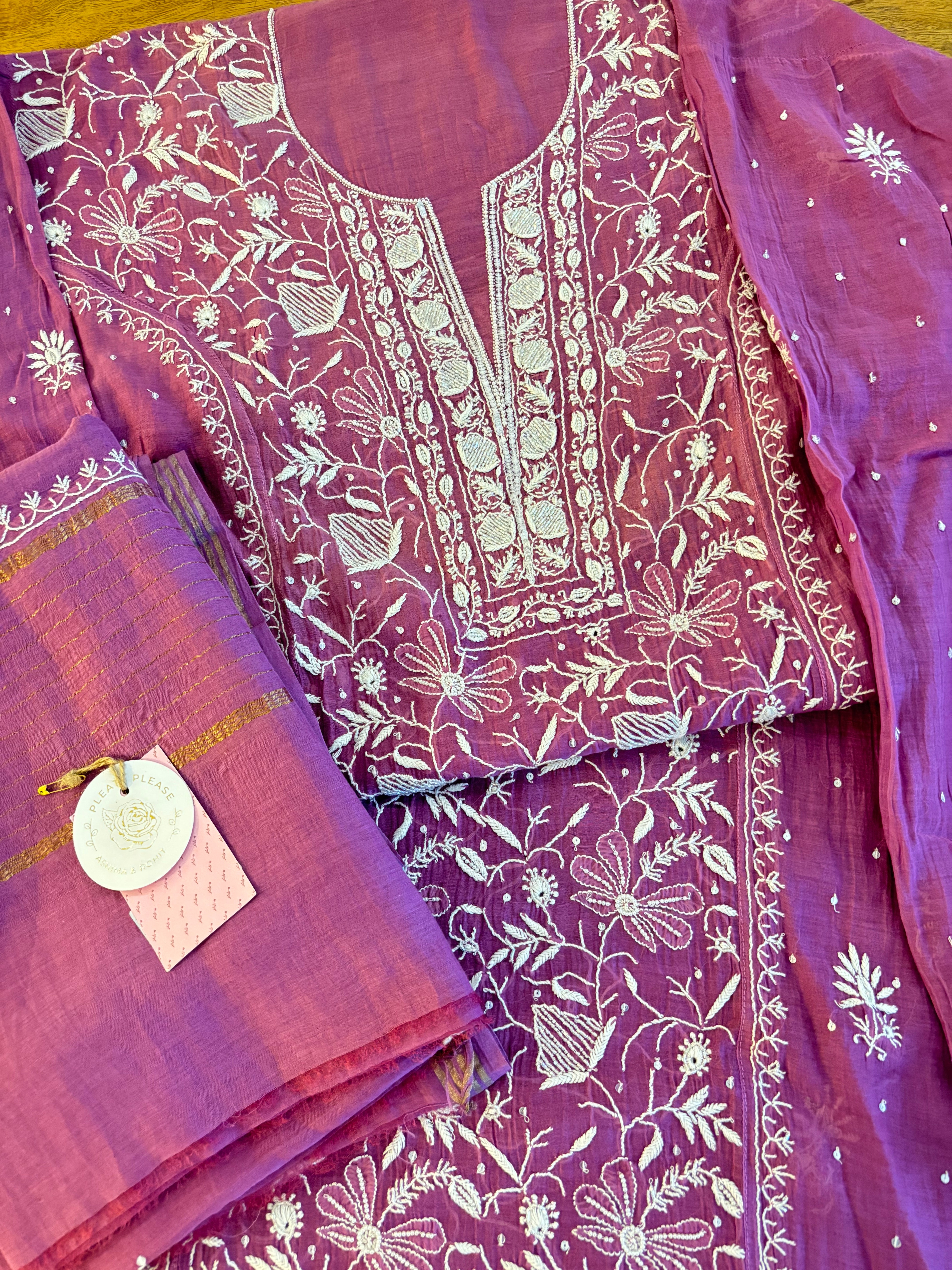 Orchid Purple Chanderi Chikankari Kurta & Dupatta