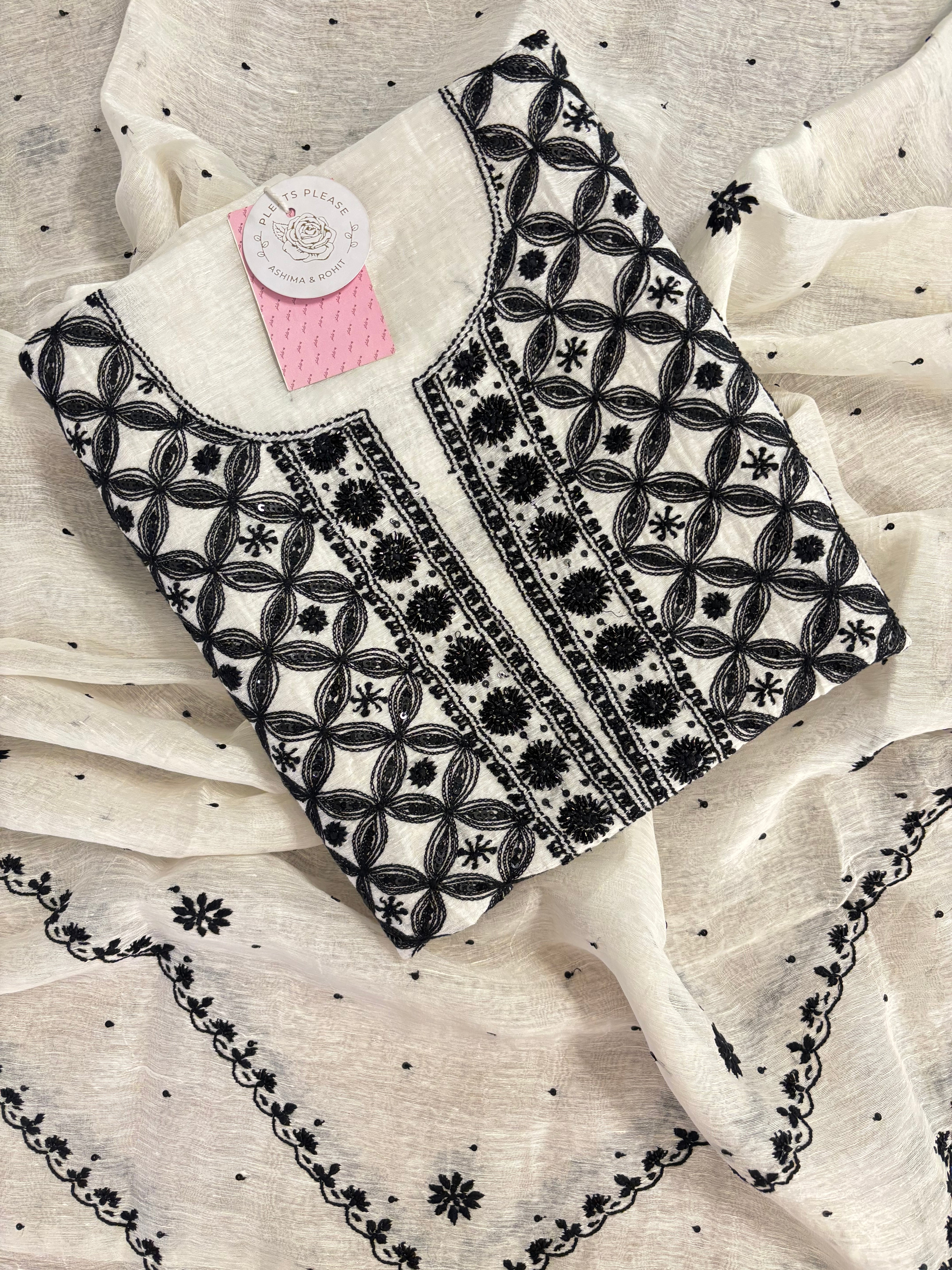 Dyeable Linen Silk Chikankari Kurta & Dupatta