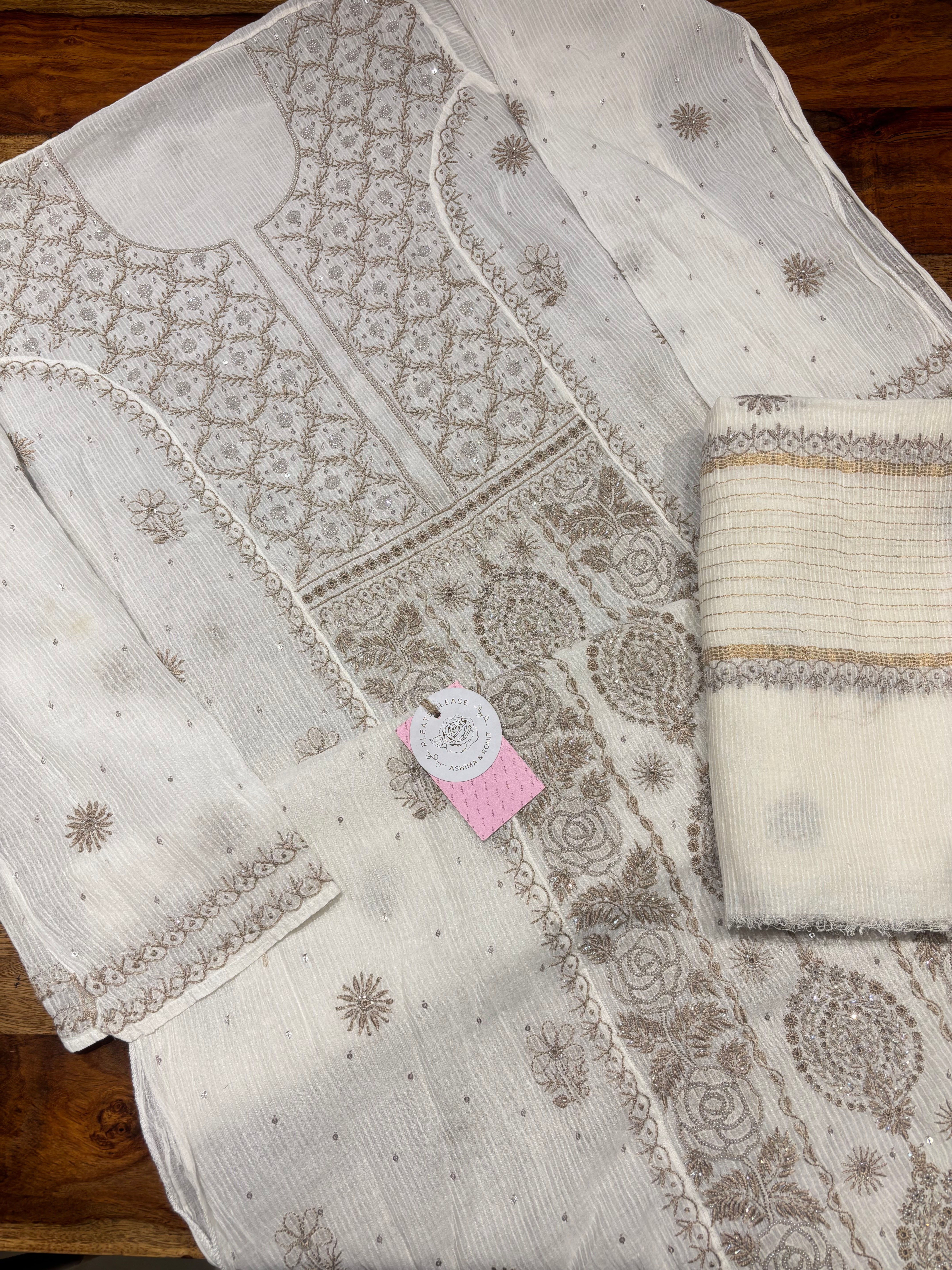 Dyeable Chanderi Maheshwari Chikankari Kurta & Dupatta Set
