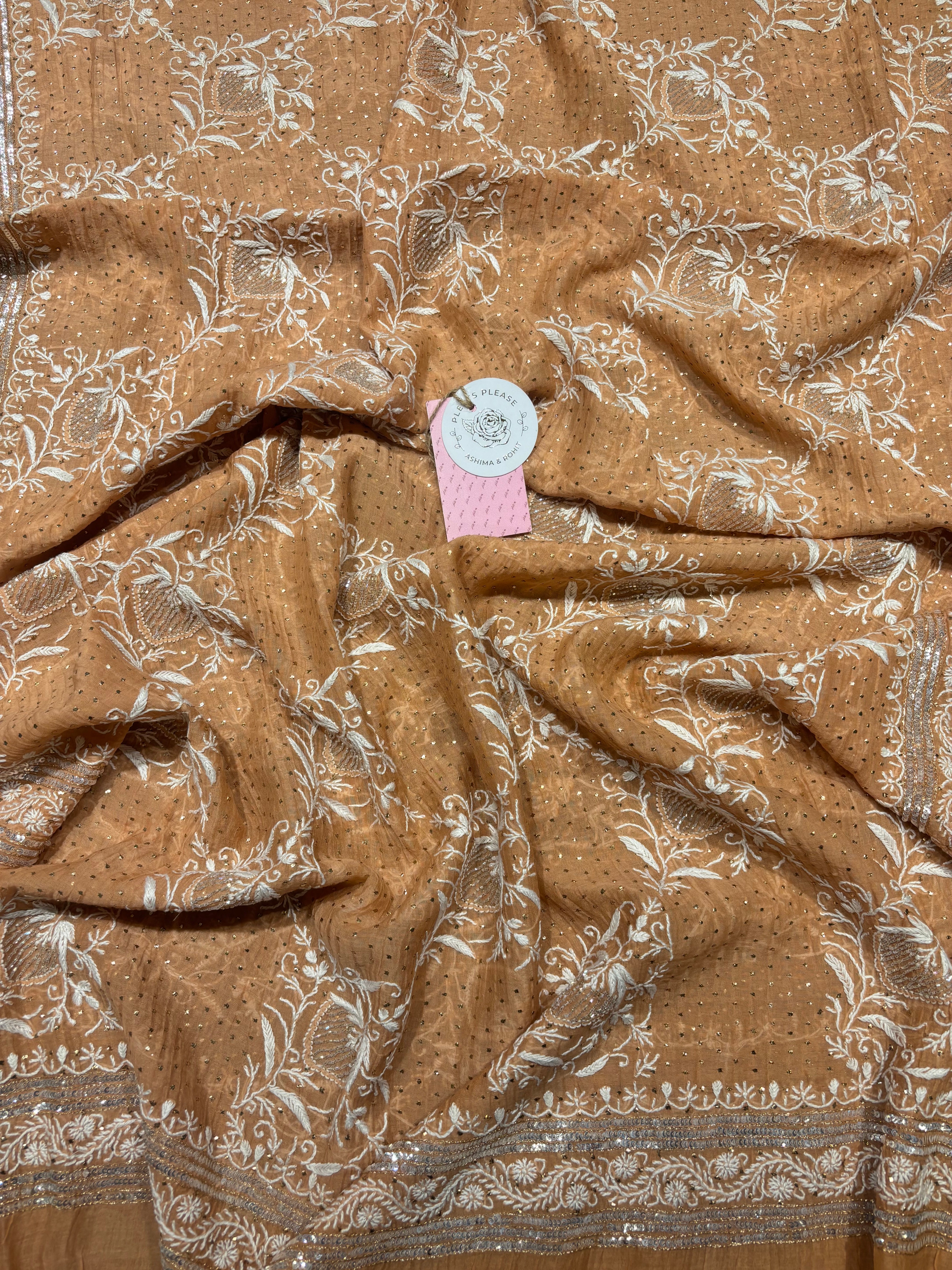 Brown Museli chanderi Mul Chikankari Kurta and Dupatta set