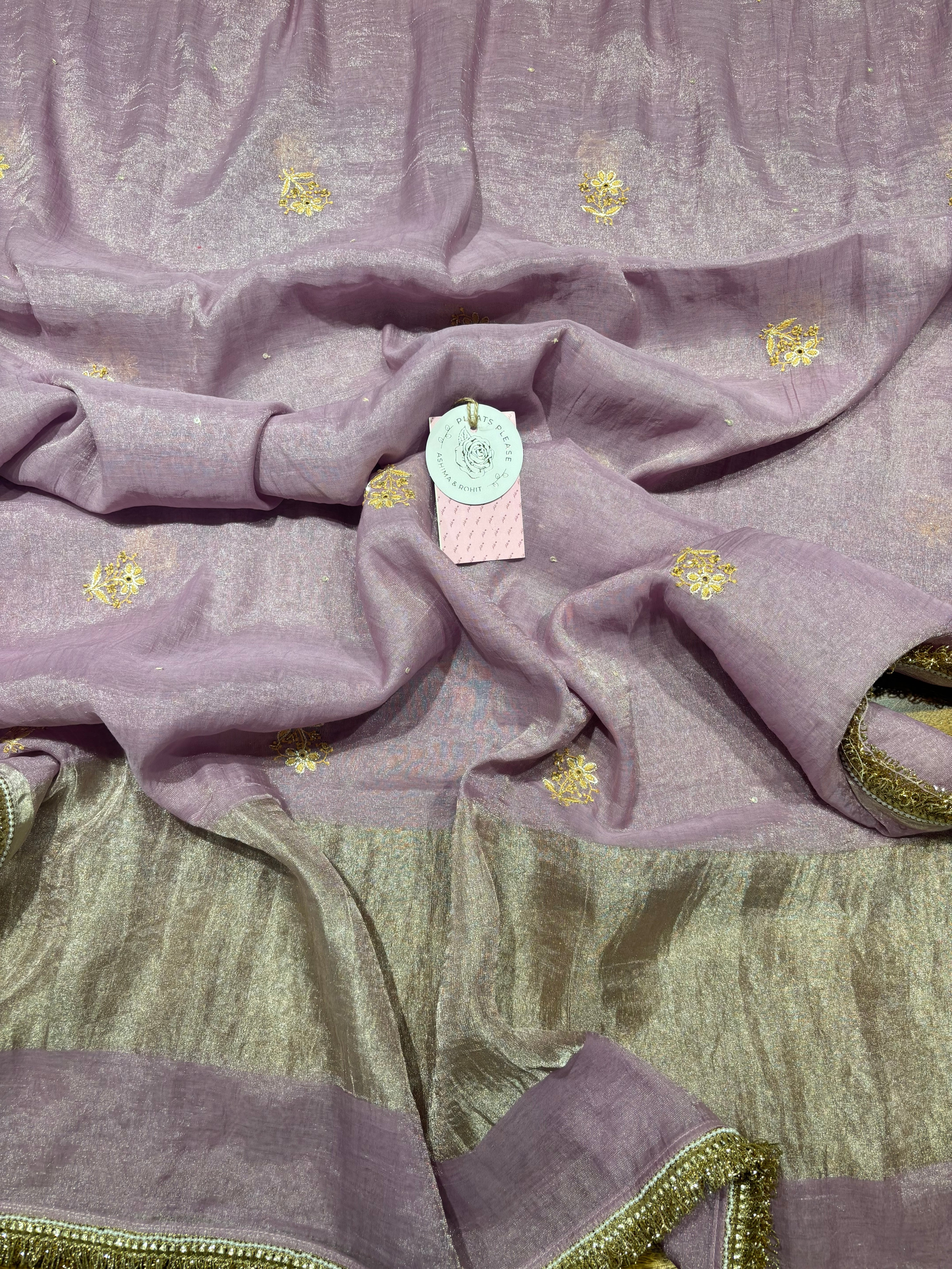 Lavender Pure & Premium Tissue Chikankari Kurta & Dupatta Set