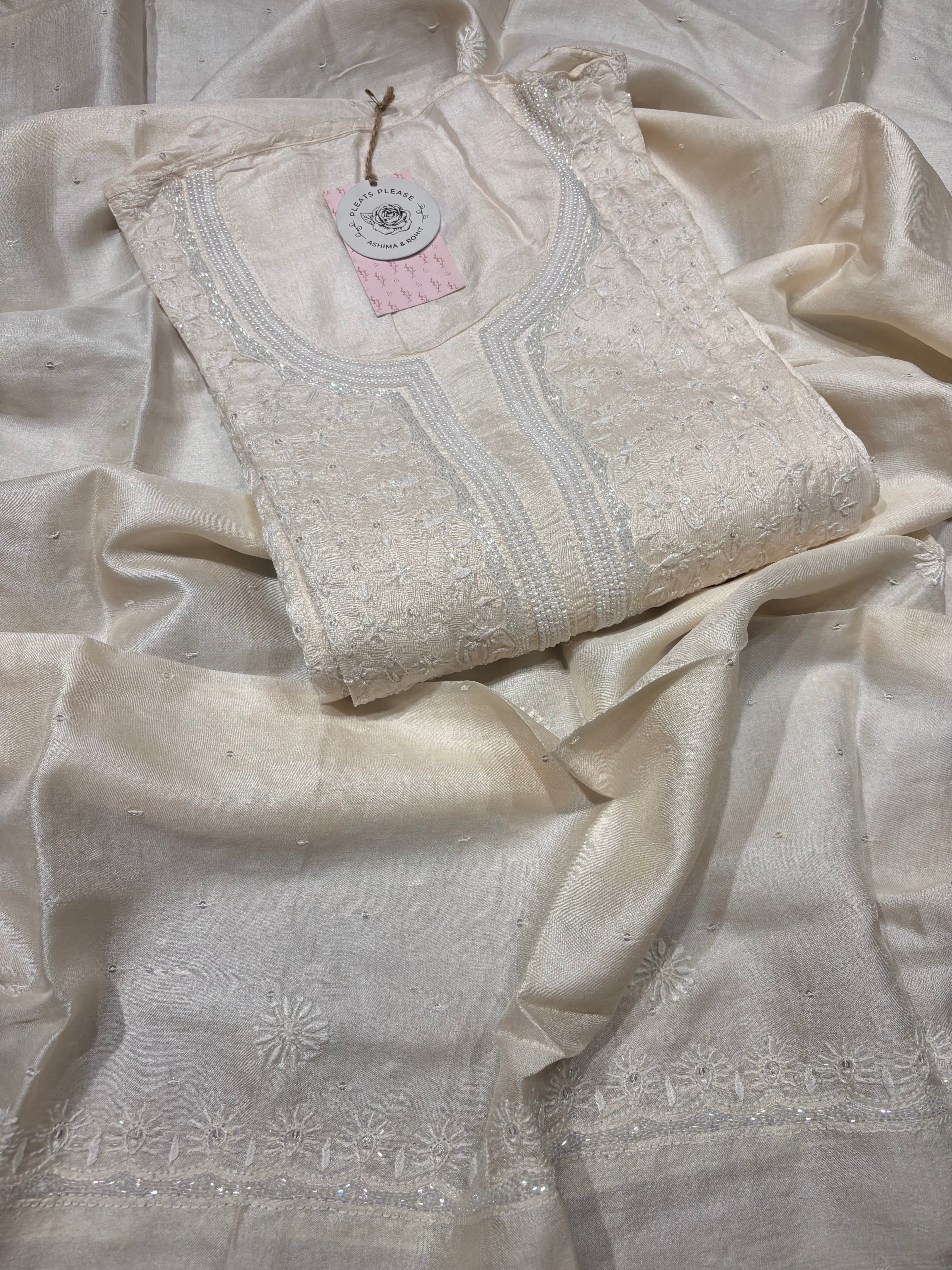 Dyeable Silk Chikankari kurta and Dupatta set