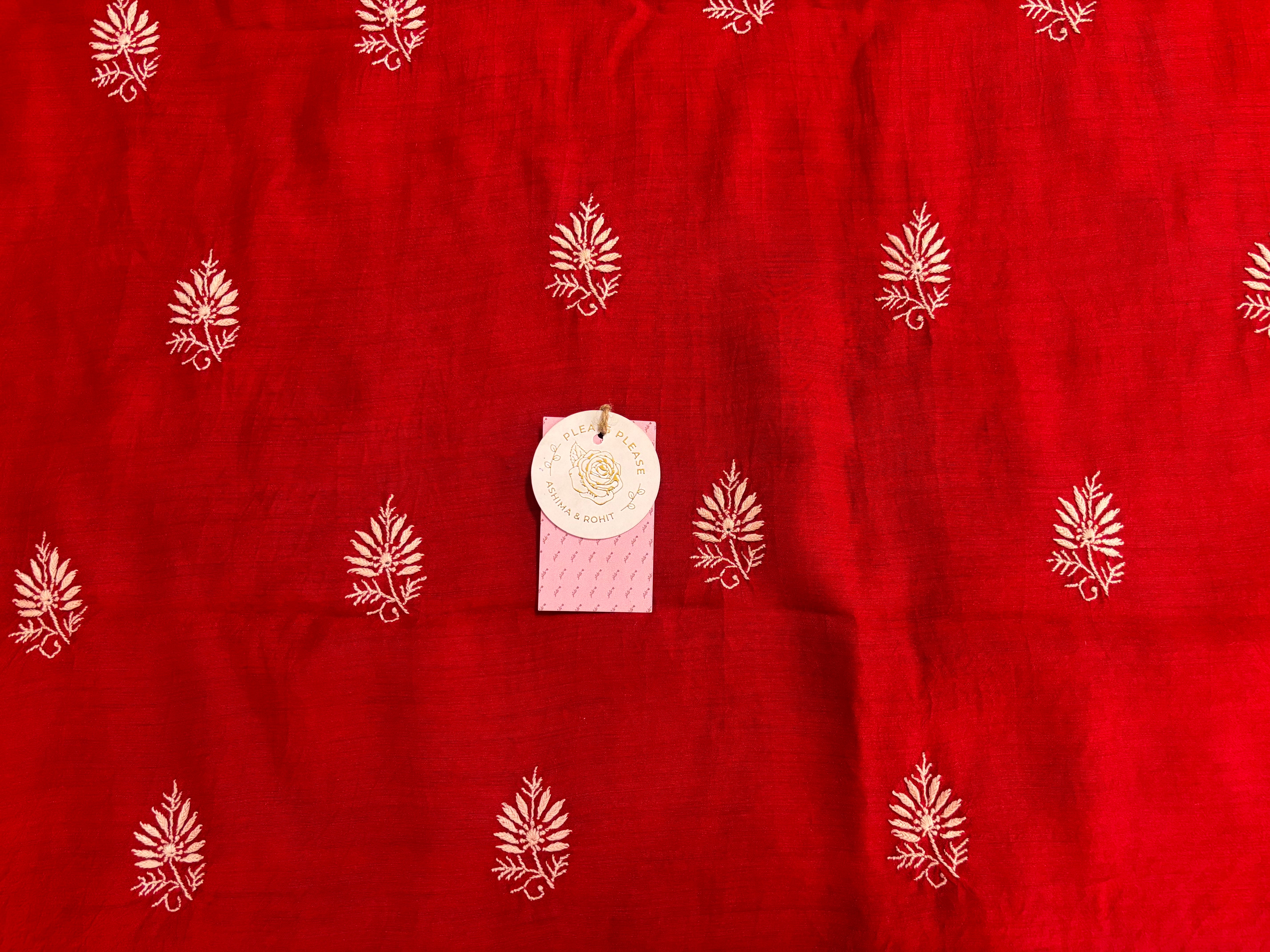 Red Monga Silk Chikankari Kurta & Dupatta