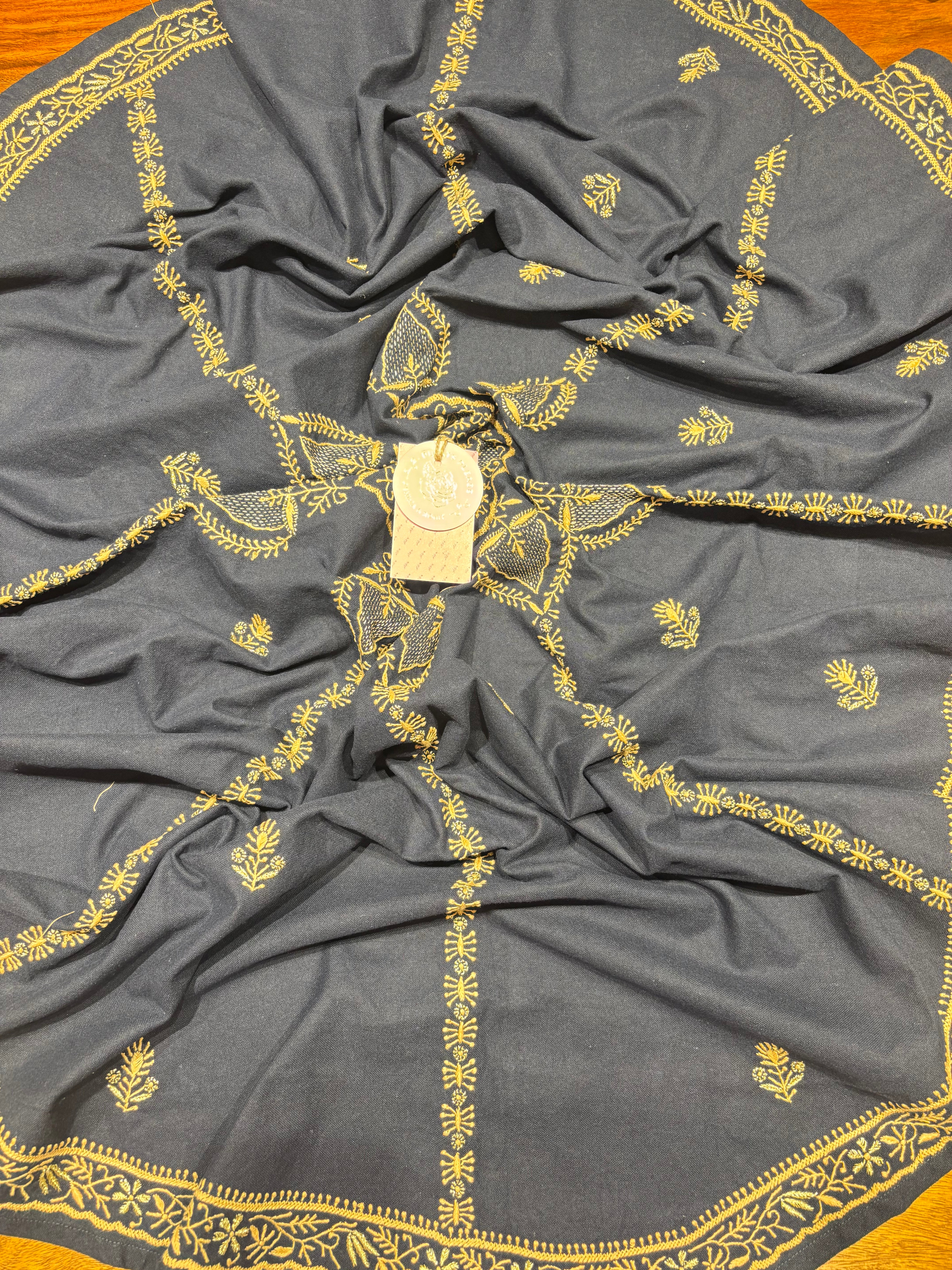 Royal Blue Linen Cotton Chikankari Table Runner