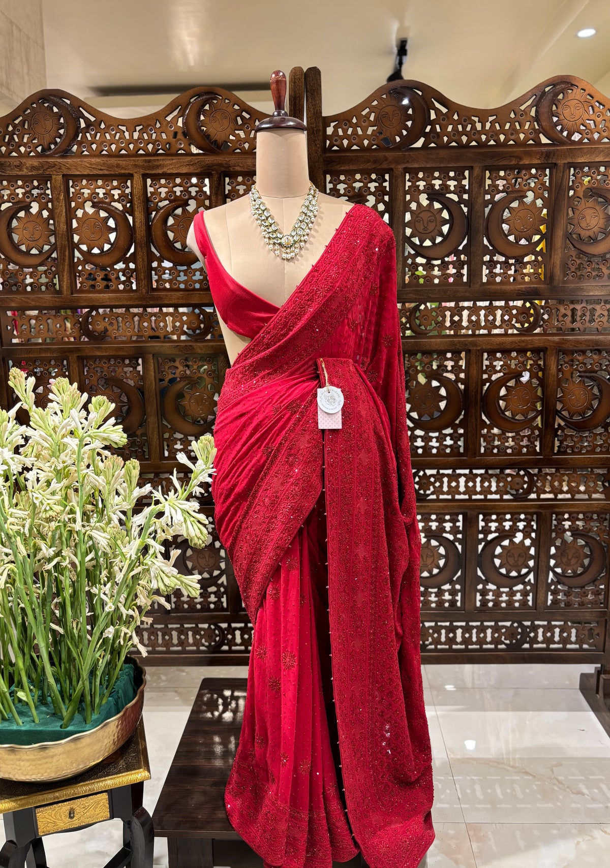 Red Pure & Premium Georgette Chikankari Saree
