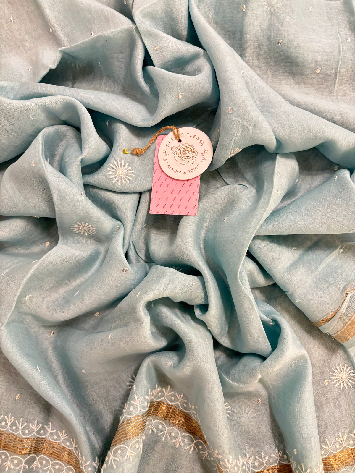 Ice Blue Chanderi Chikankari Kurta & Dupatta