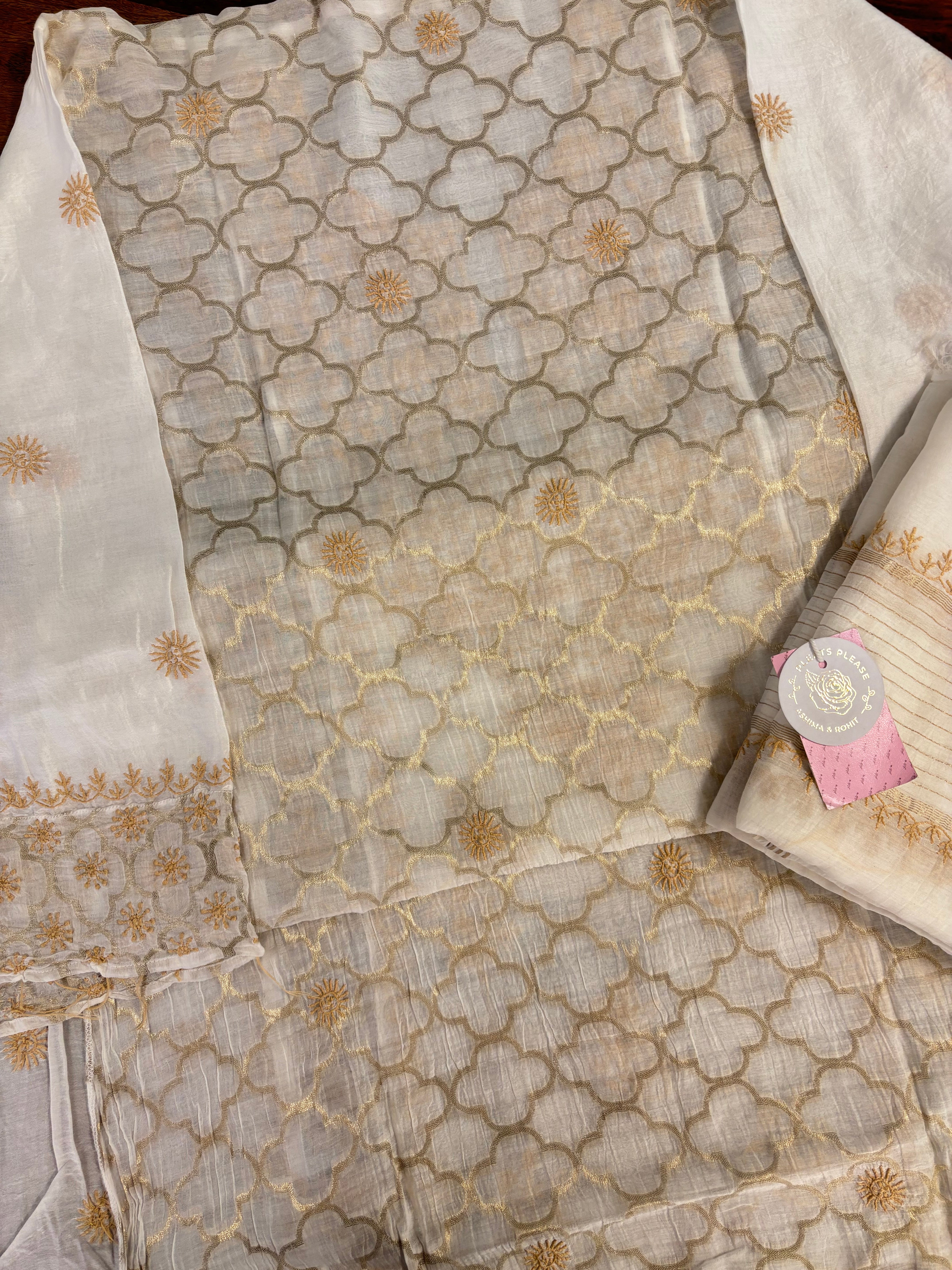 Dyeable Pure Chanderi Chikankari Kurta & Dupatta