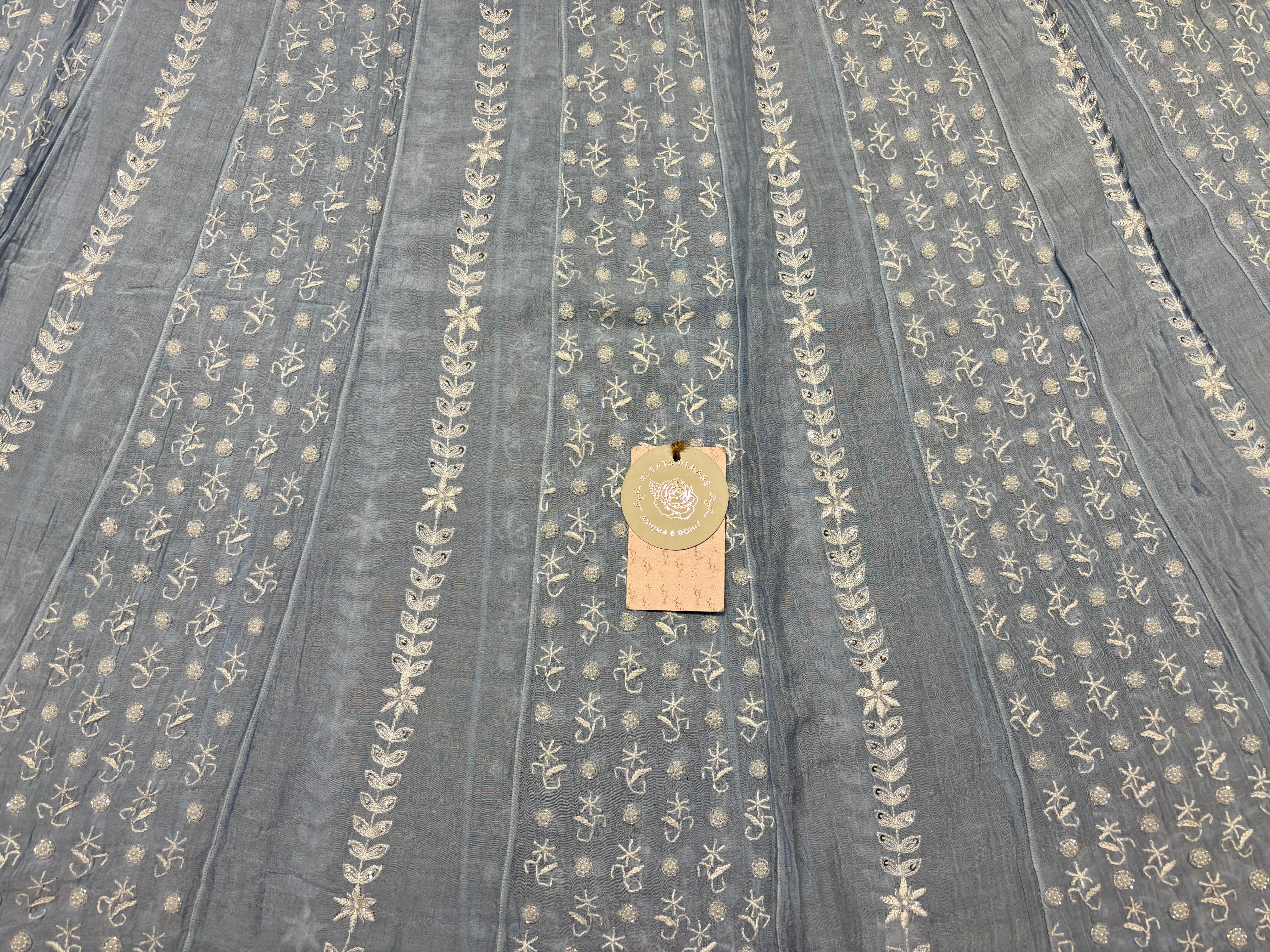 Powder Blue Chanderi Mul Chikankari  Anarkali & Dupatta Set