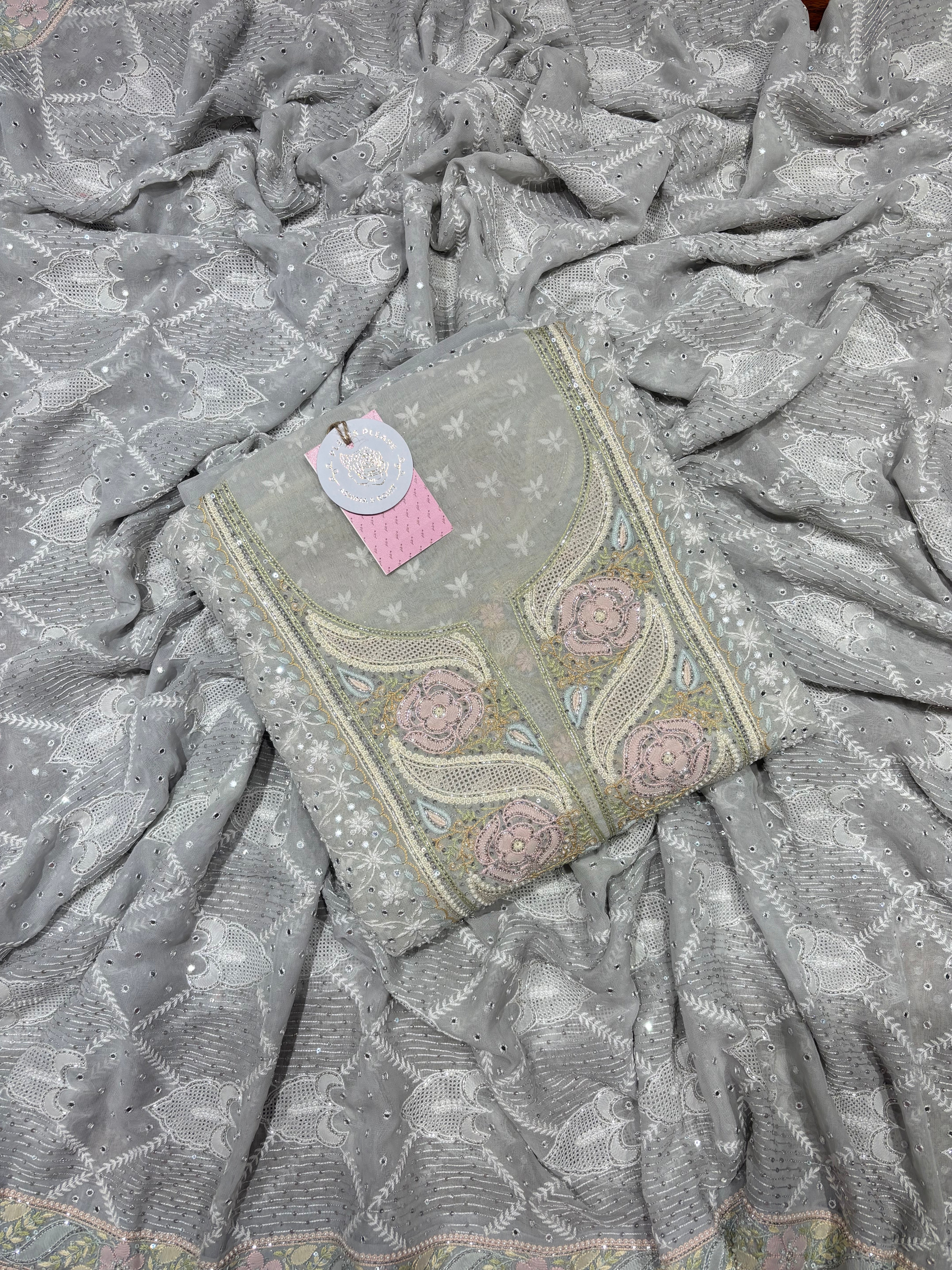 Gray Pure & Premium Georgette Kurta & Dupatta Fabric