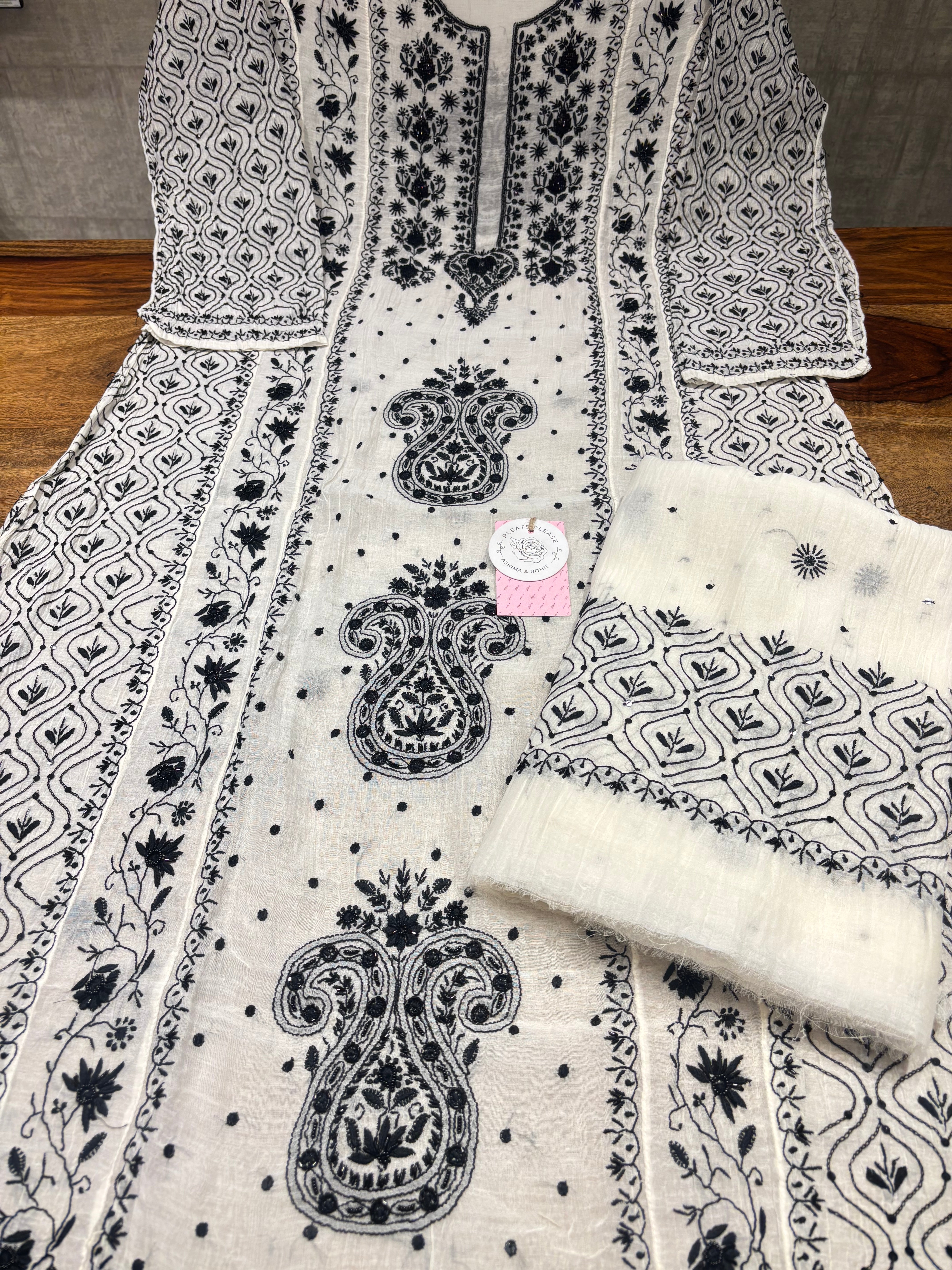 Dyeable Chanderi Mul Chikankari Kurta & Dupatta Set