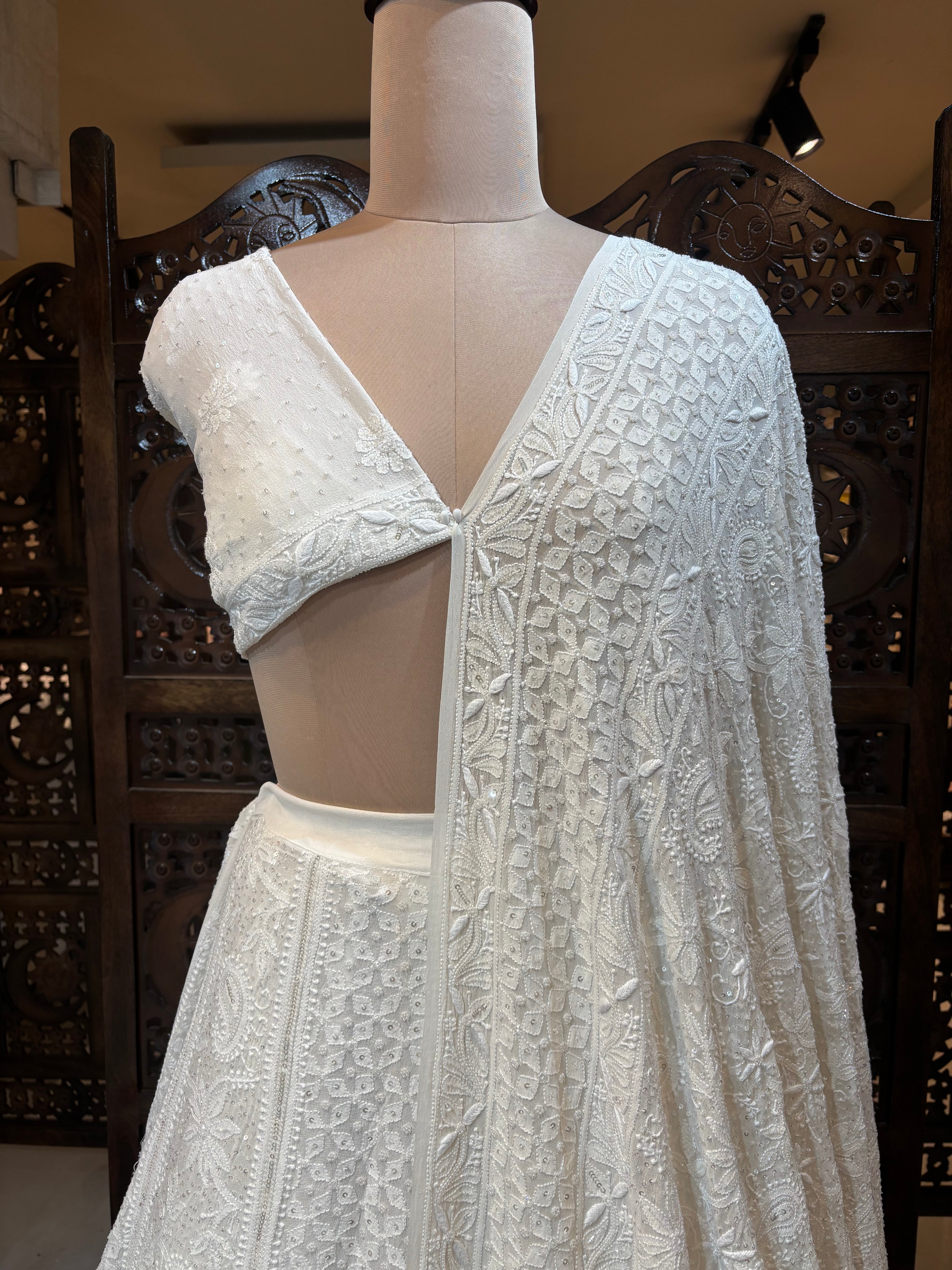 Dyeable Pure & Premium Georgette Chikankari Lehenga & Dupatta Set - Pleats PleaseChikankari