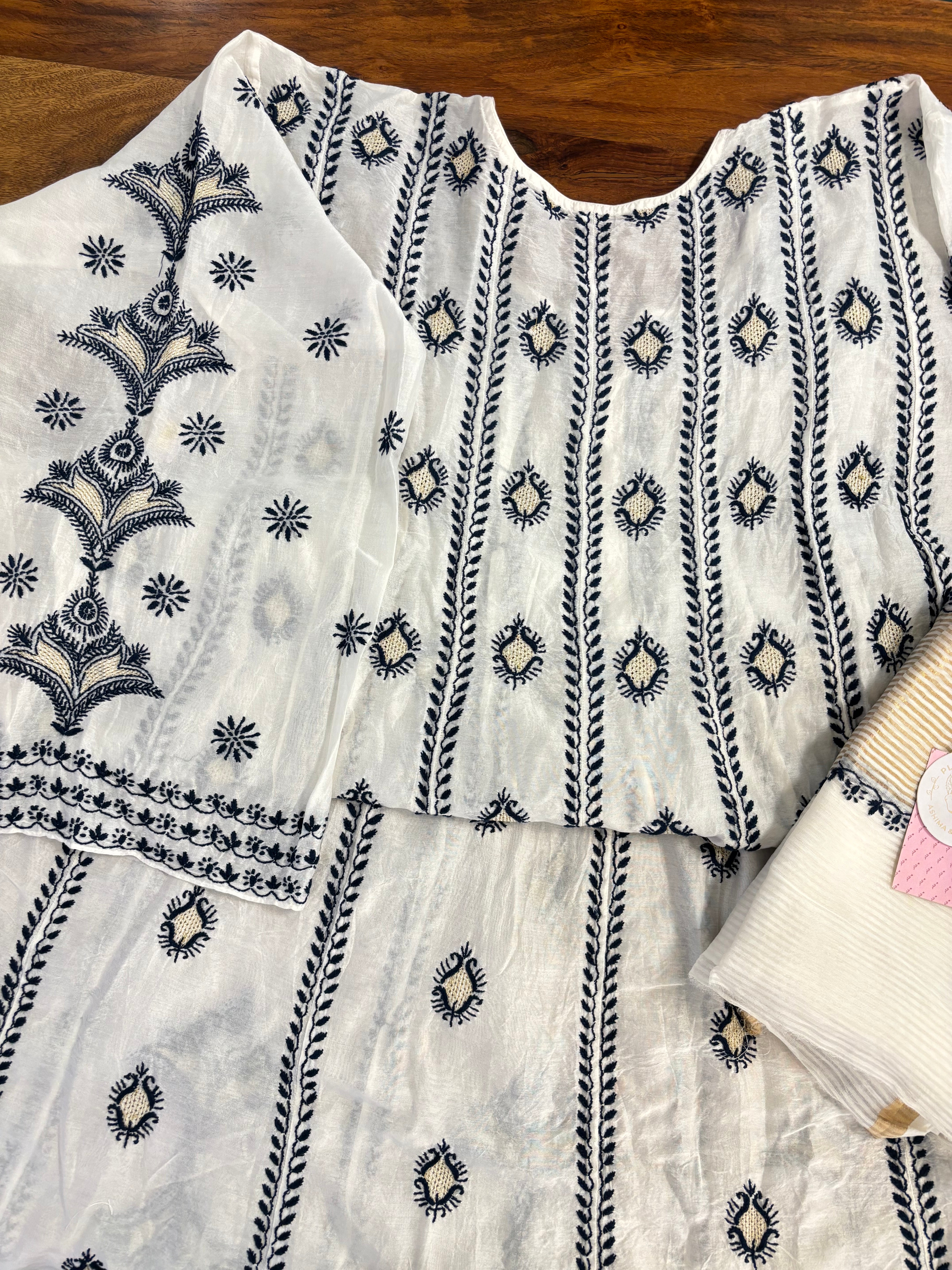 Dyeable Chanderi Chikankari Anarkali & Dupatta Set
