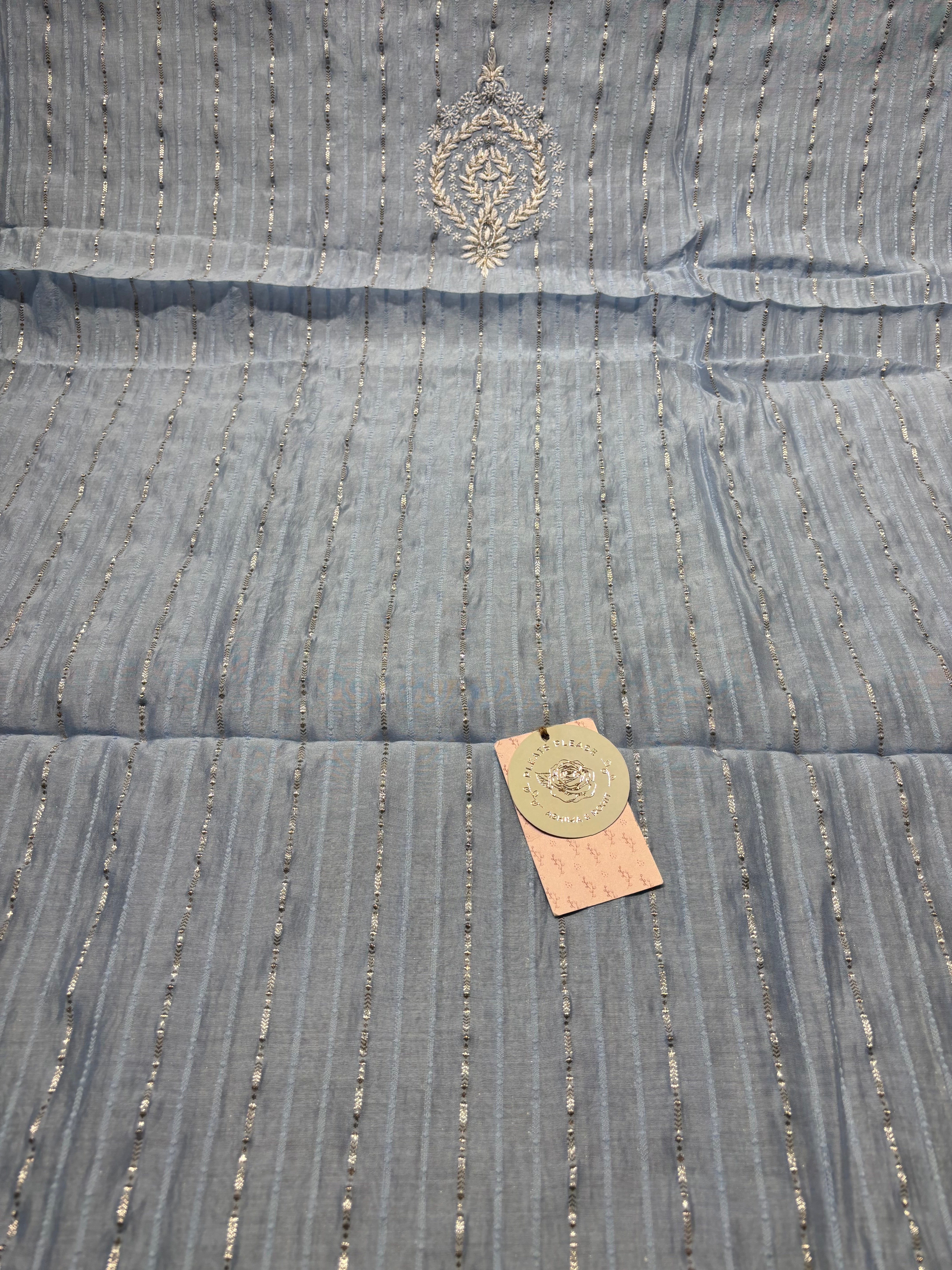 Blue Chanderi Silk Chikankari Men’s Kurta Fabric