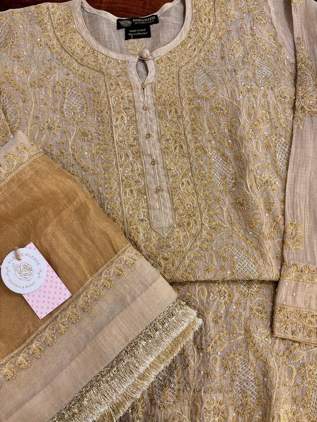 Dyeable Pure & Premium Tissue Paisley Jaal Chikankari Kurta & Dupatta