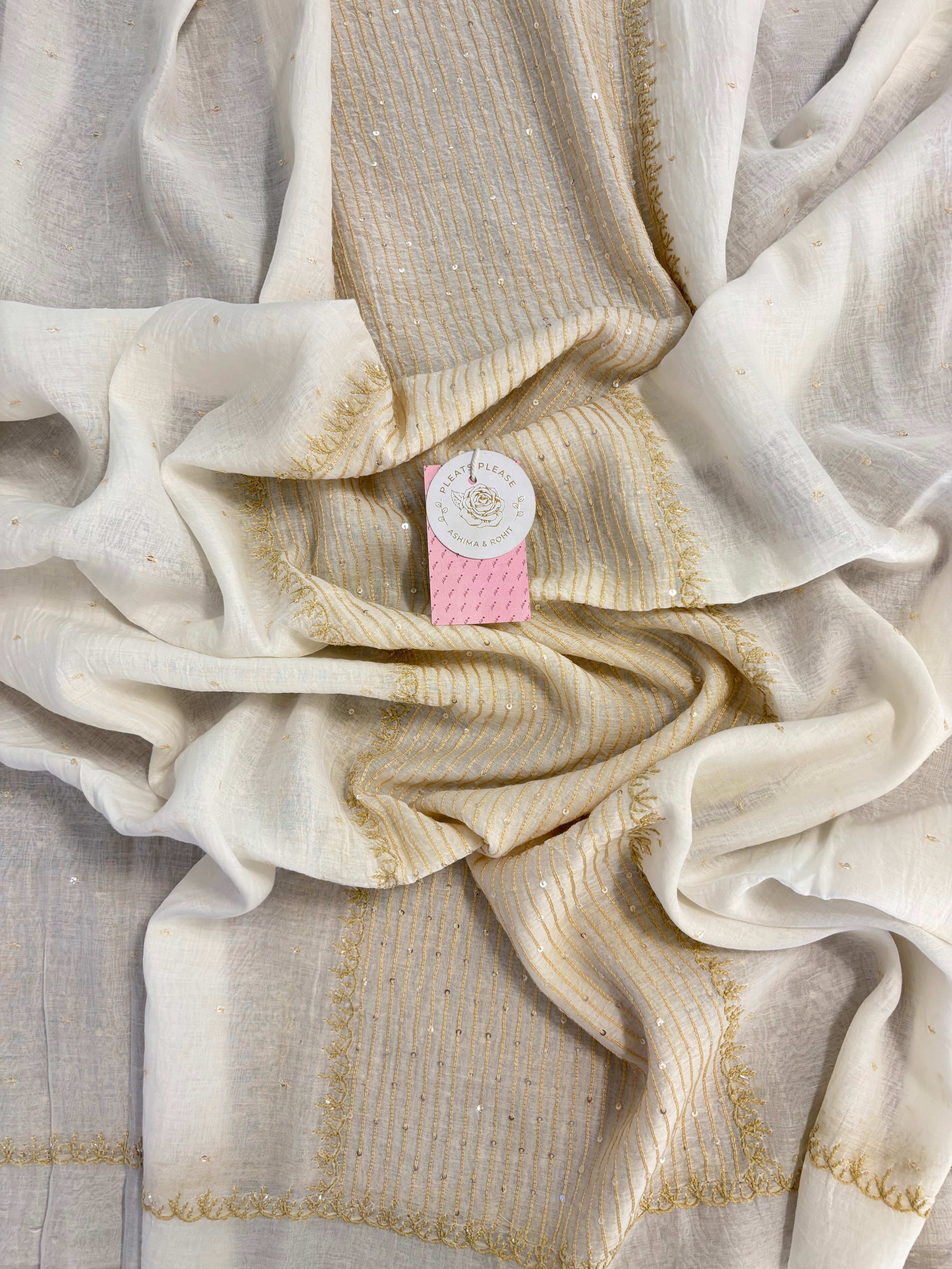 Dyeable Chanderi Mul Chikankari Kurta & Dupatta - Pleats PleaseChikankari