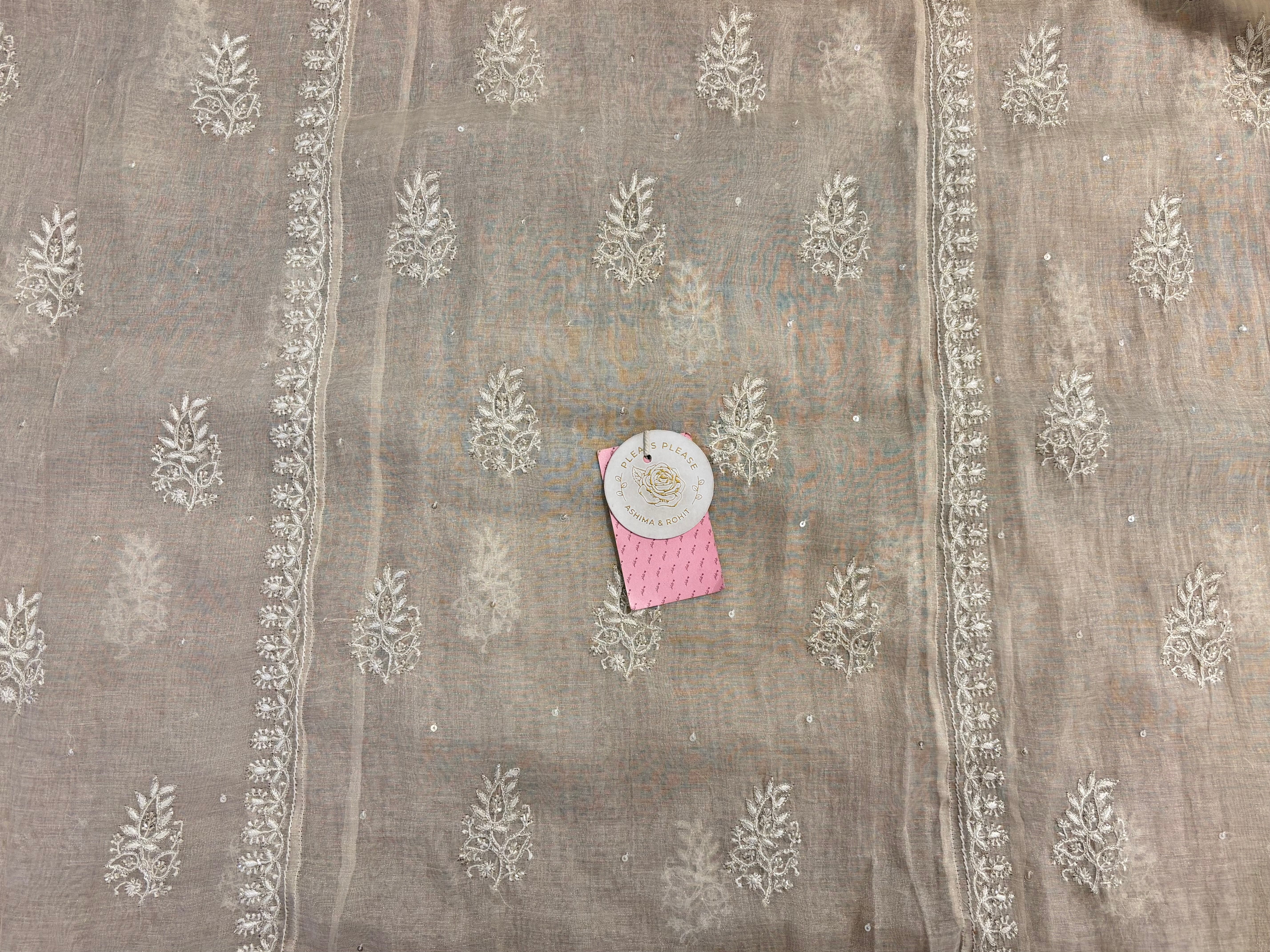 Dyeable Pure Tissue A-line Chikankari Kurta & Dupatta