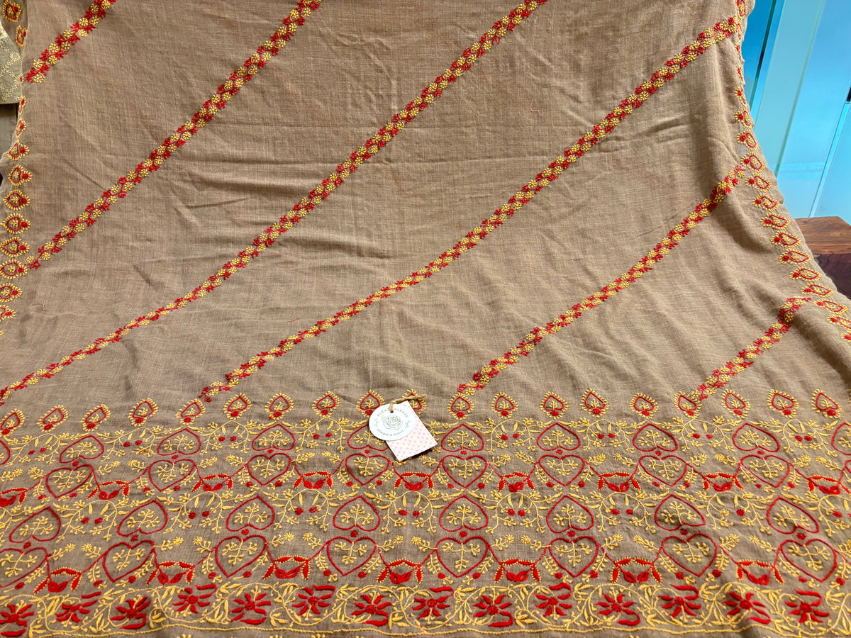 Grey Pashmina Chikankari Shawl