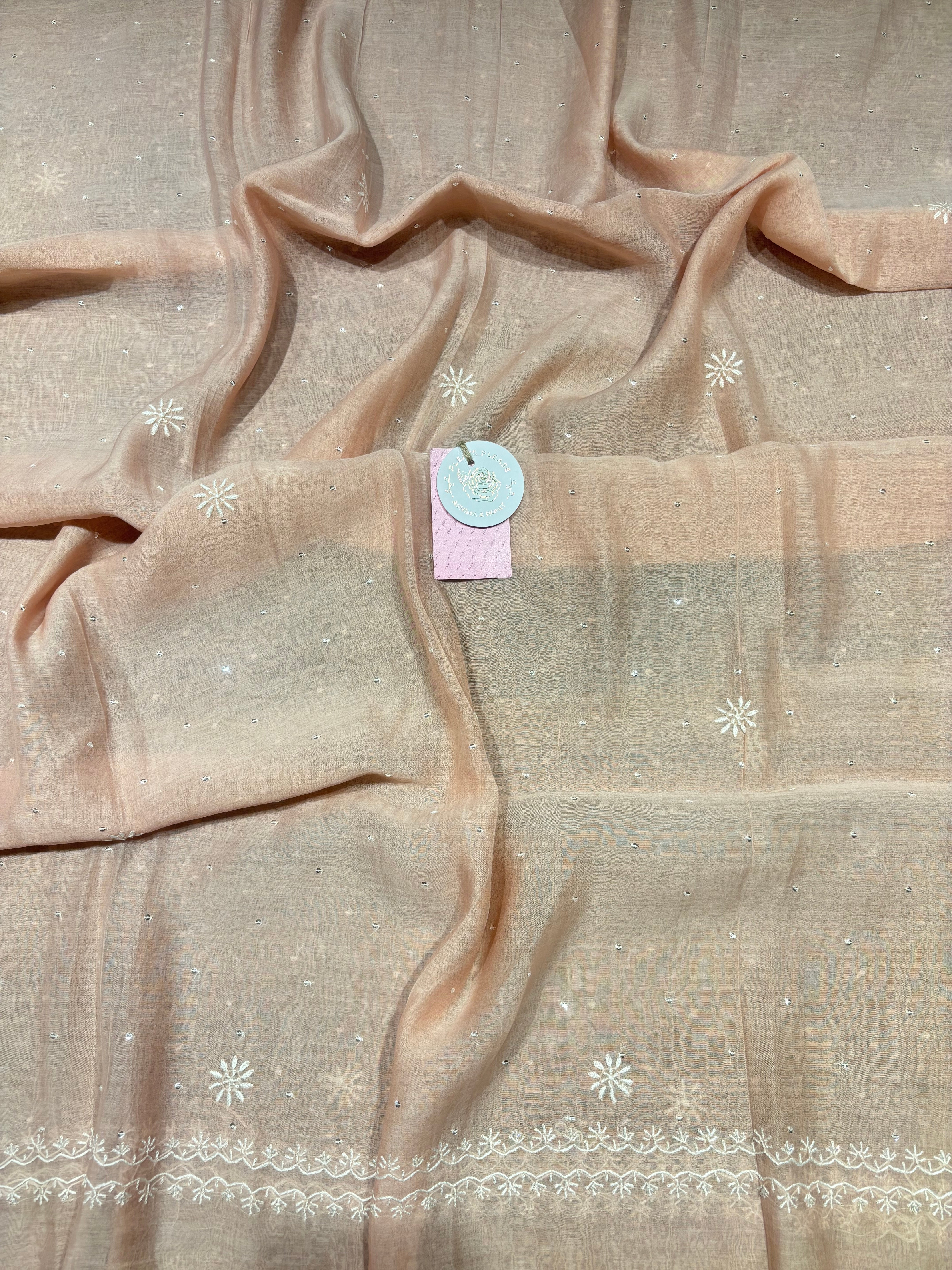 Dusty Peach Chanderi Mul Chikankari Kurta & Dupatta Set