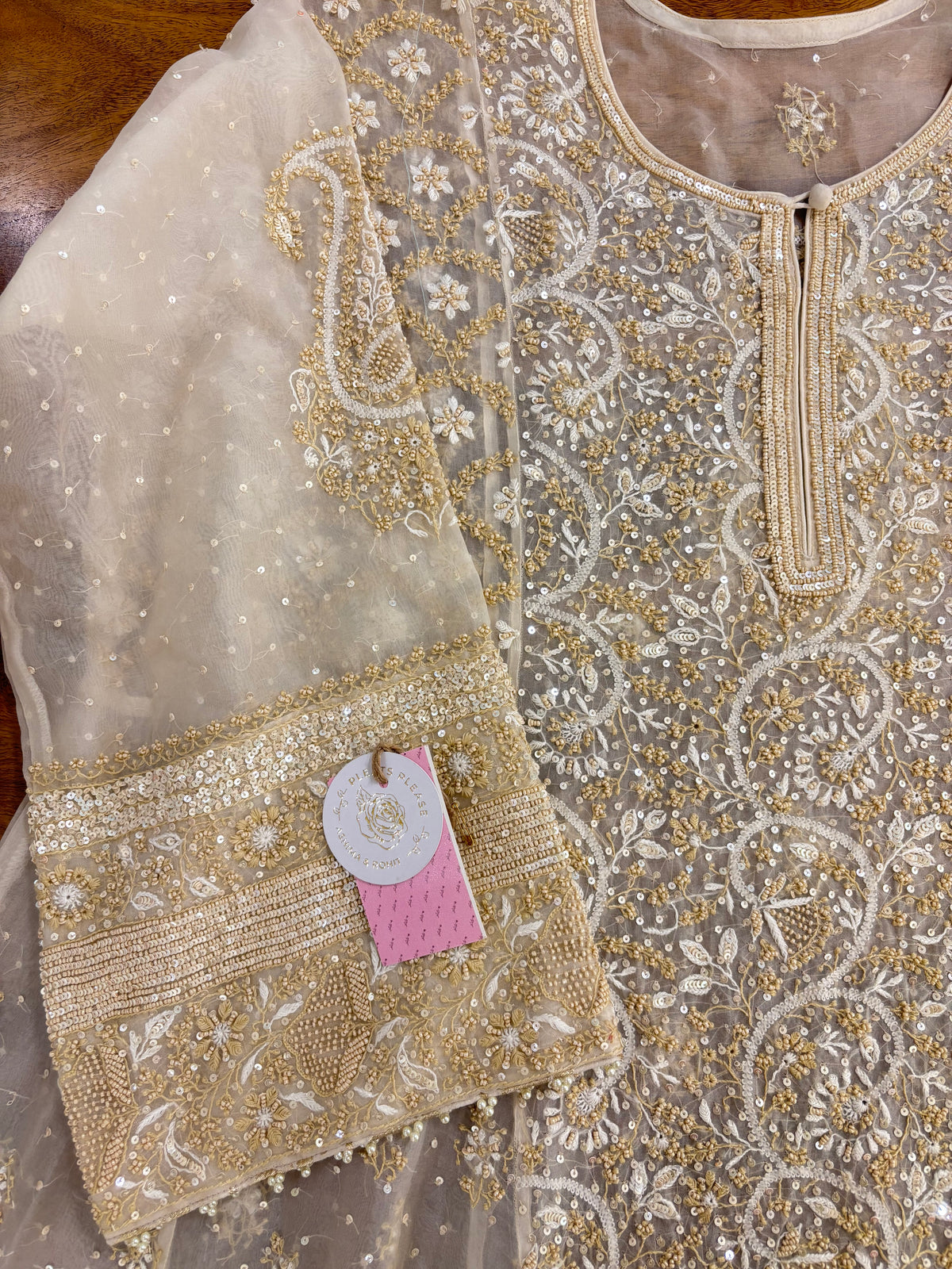Ivory Pure & Premium Organza Chikankari Anarkali & Dupatta Set - Pleats PleaseChikankari