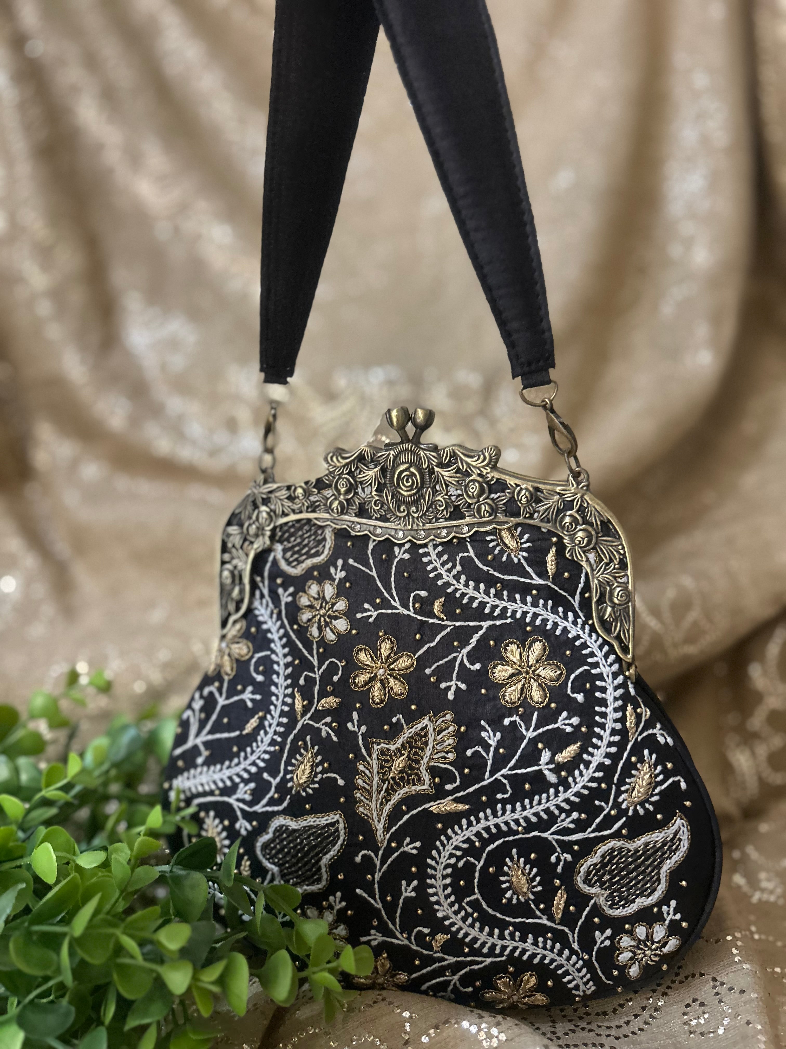 Black Chikankari Clutch Bag