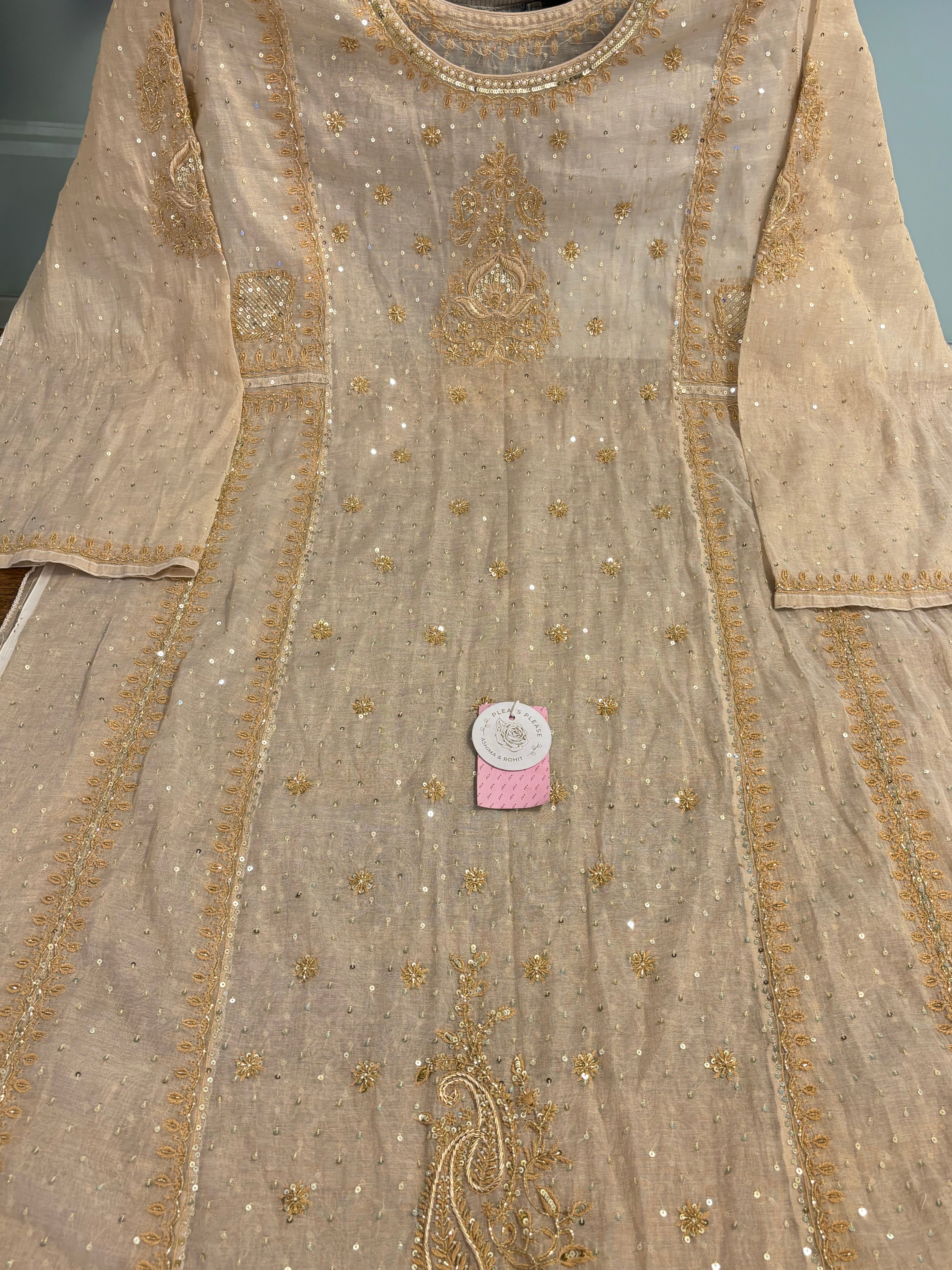 Dyebable Pure Tissue Chikankari A-line Anarkali & Dupatta