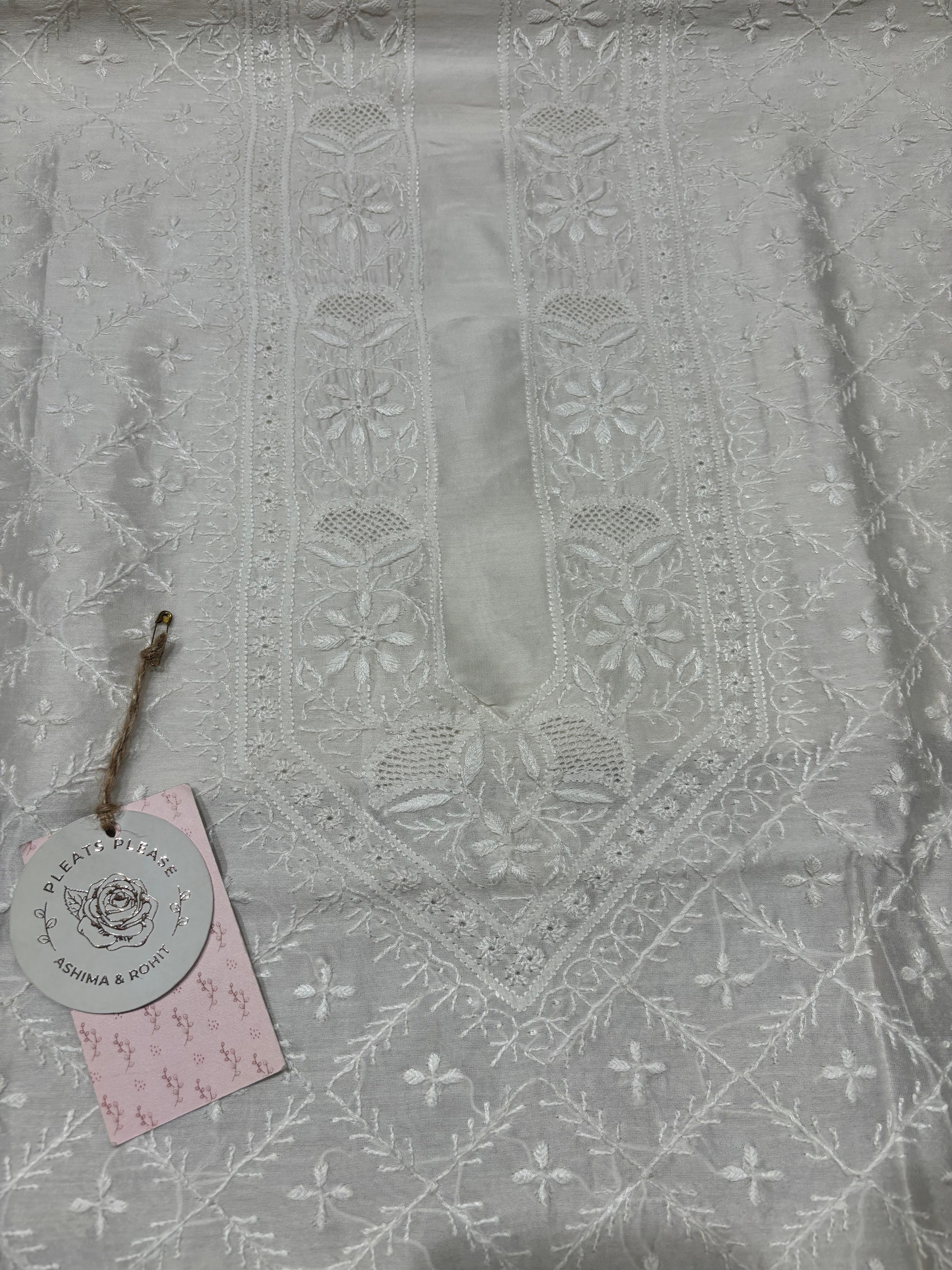 Dyeable Chanderi Silk Chikankari Men’s Kurta Fabric