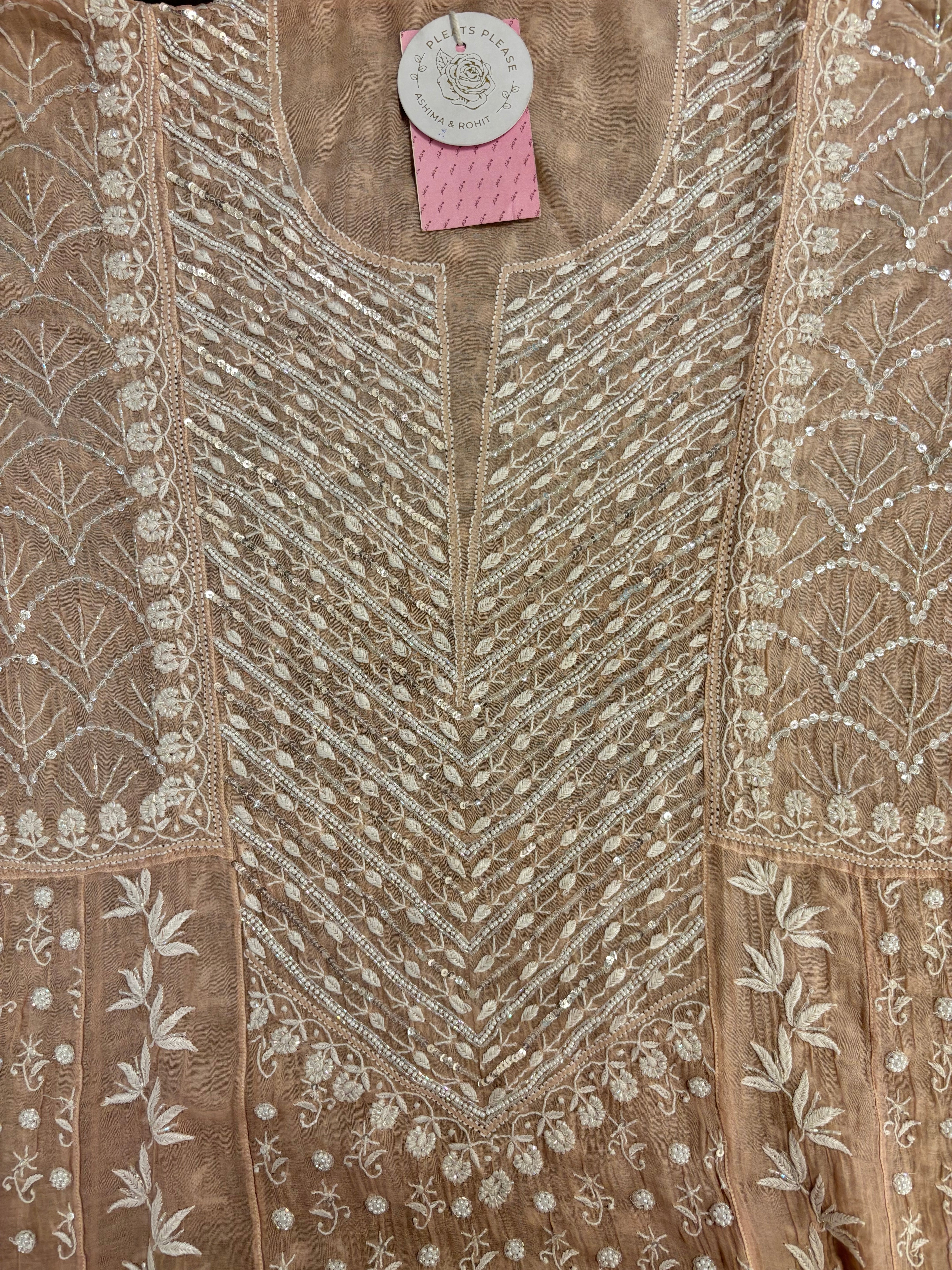 Rosewood Taupe Ombré Chanderi Mul Chikankari Anarkali & Dupatta Set