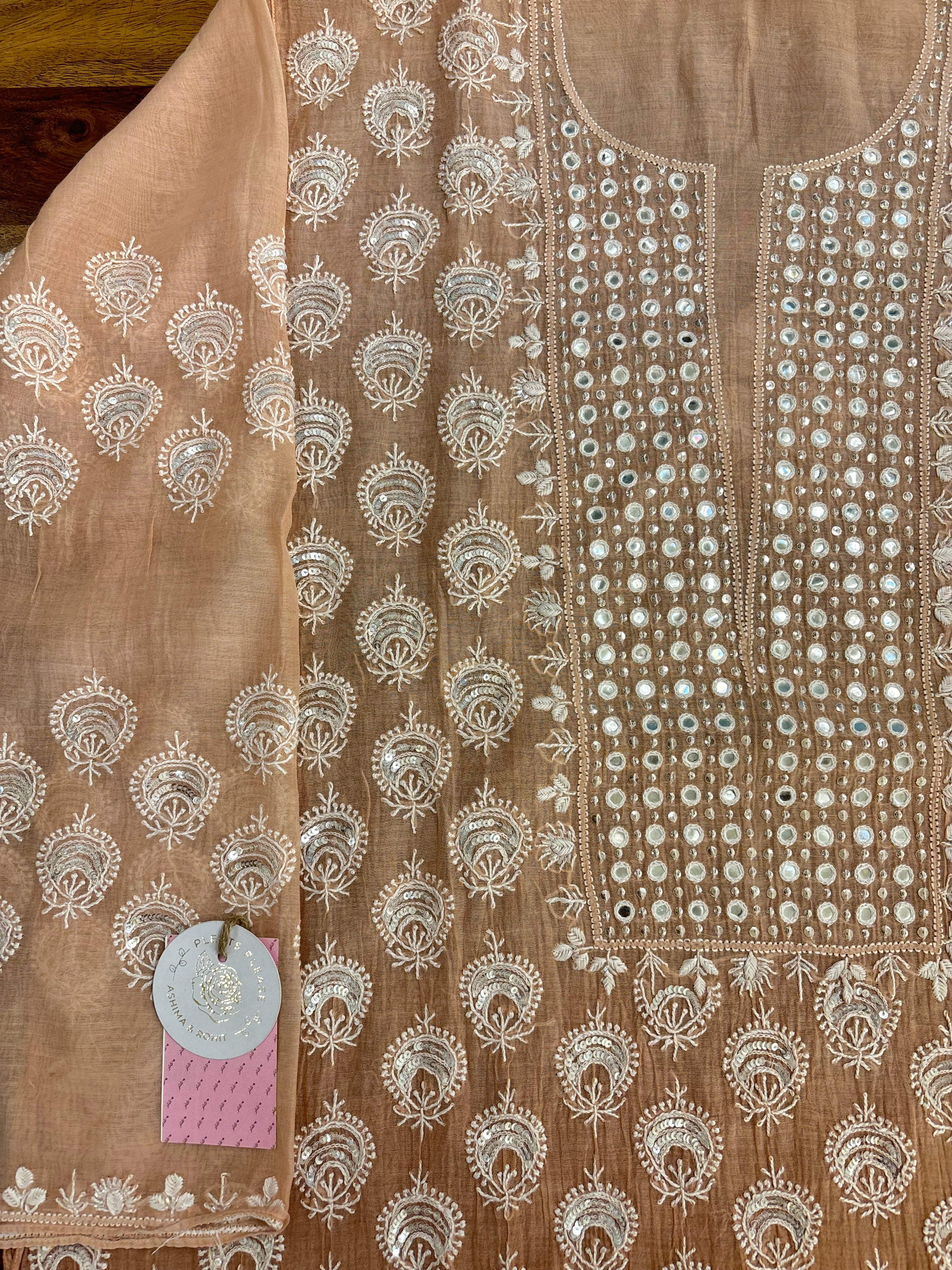 Peach Ombré Chanderi Chikankari Kurta & Dupatta